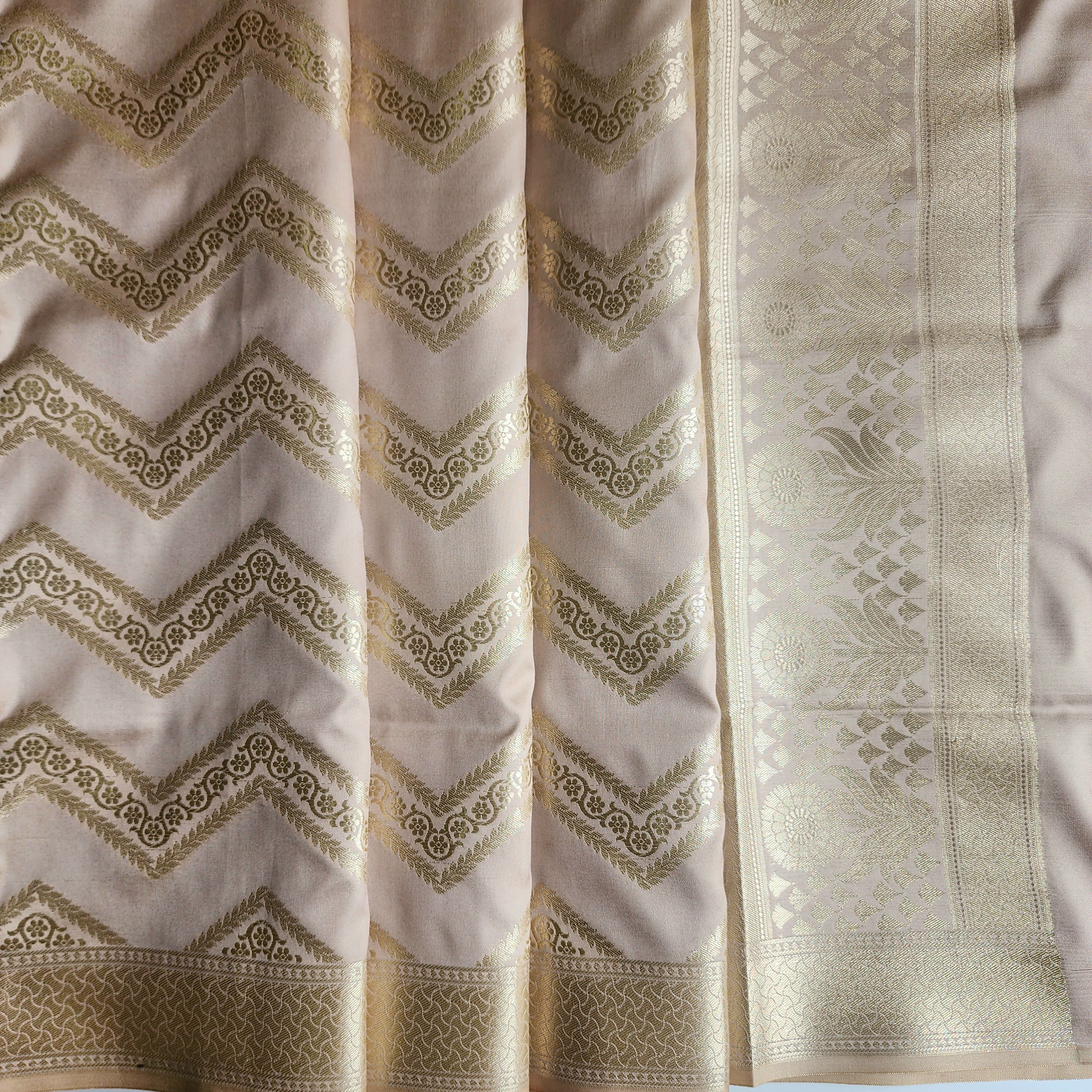 Light Mushroom Banarasi Dupatta with Golden Zigzag Pattern