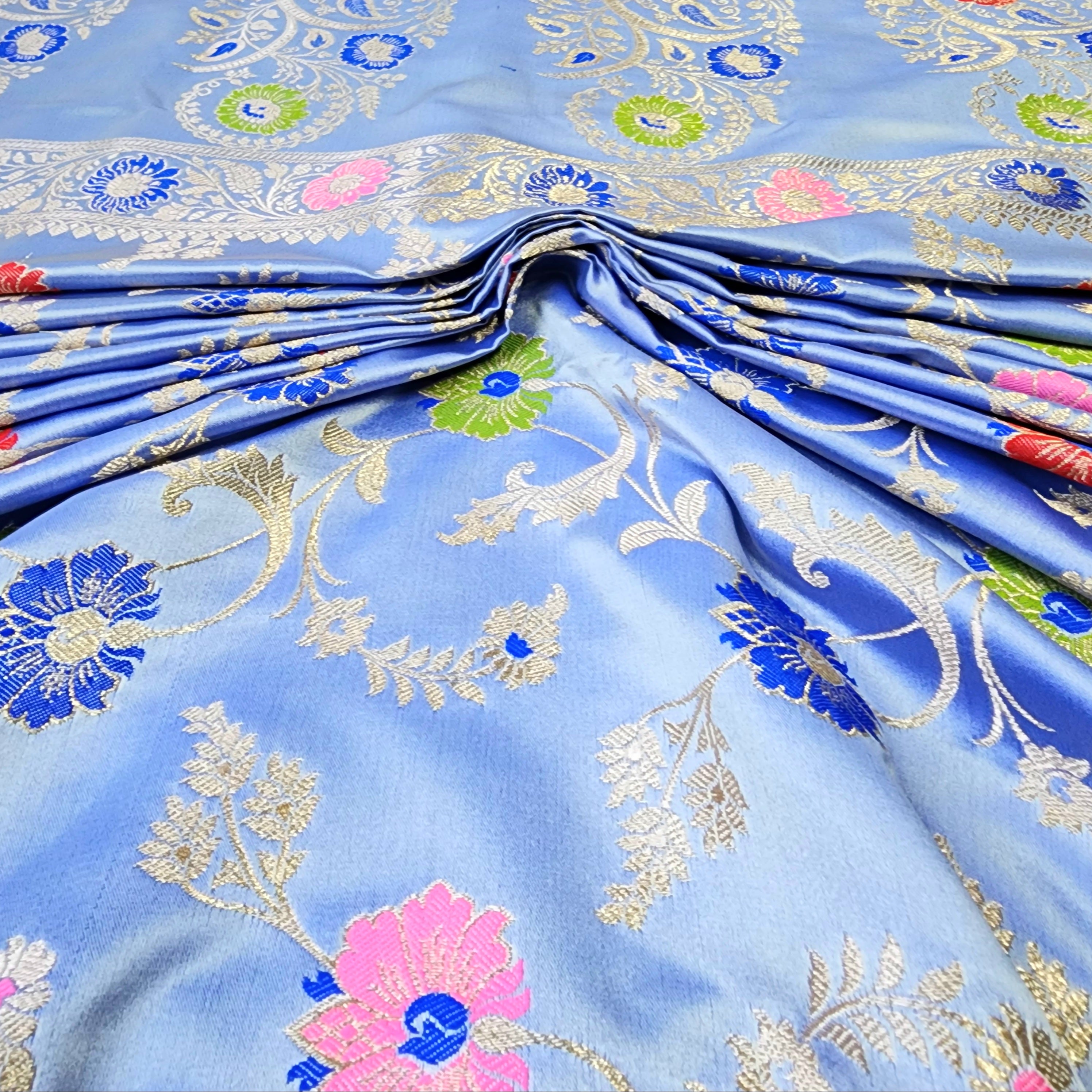 Enriched Banarasi Katan Silk Saree | Sky Blue Multicolor Meenakari Floral Jaal
