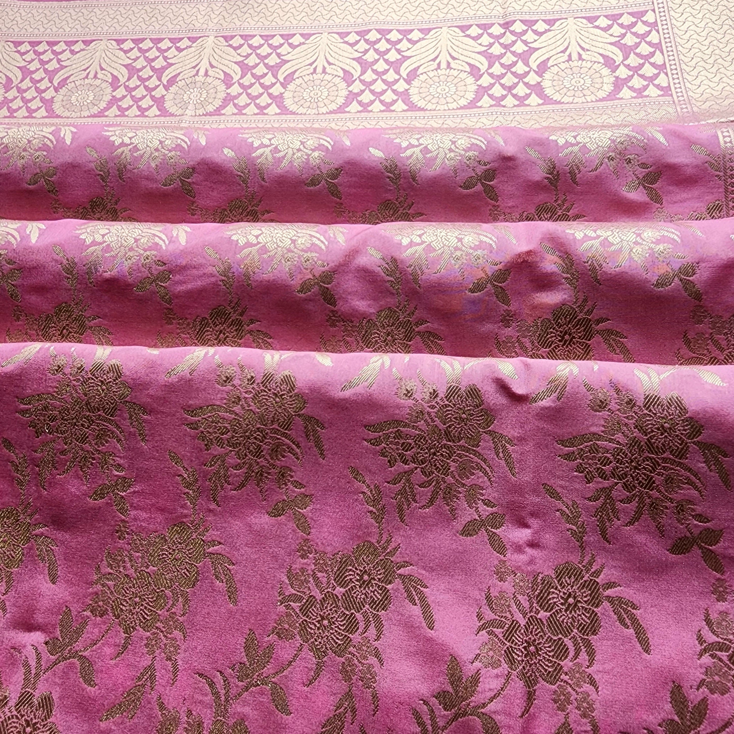 Vibrant Pink Banarasi Dupatta - Floral Brocade Zari
