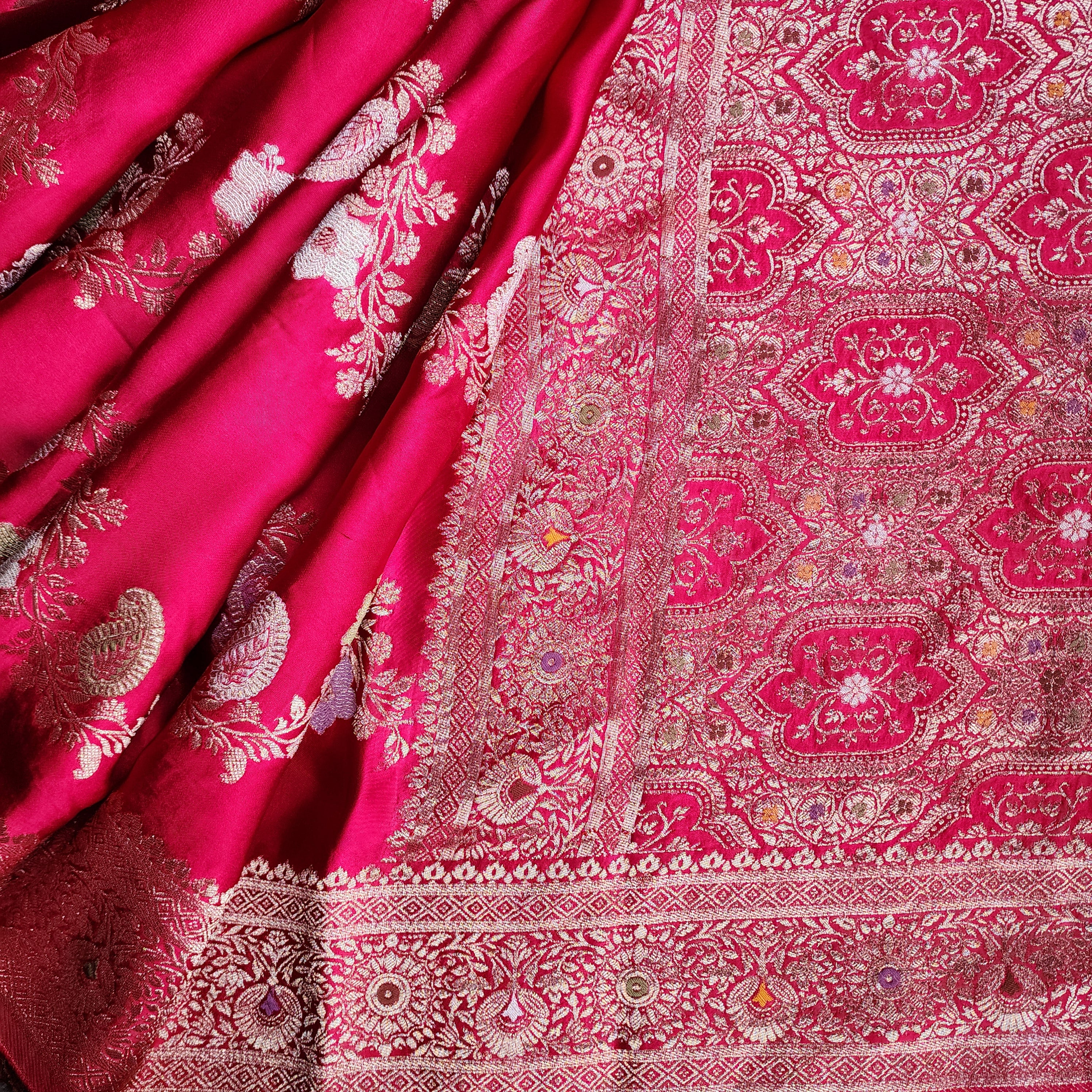 Deep Magenta Mashru Katan Silk Saree