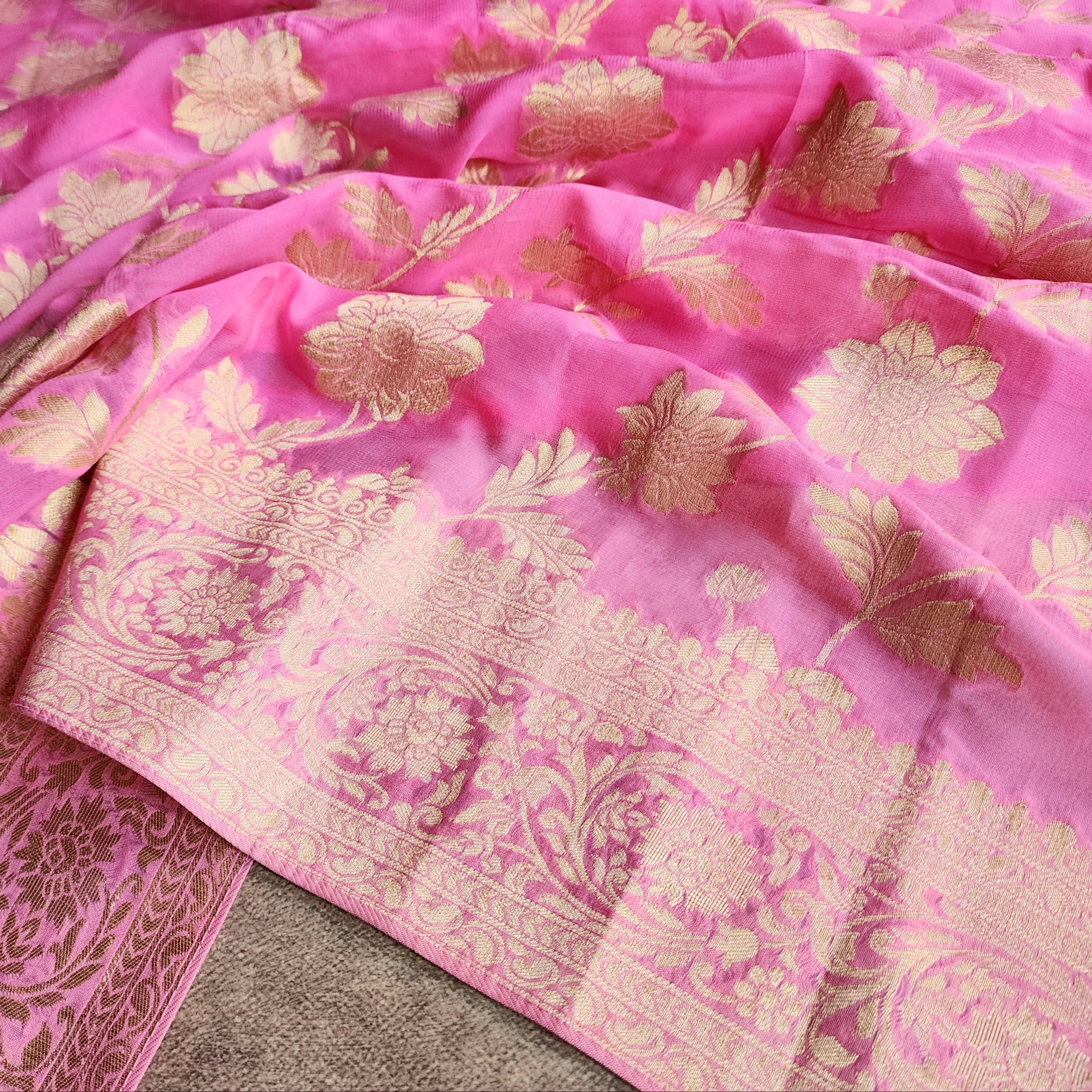 Khaddi Georgette Pure Banarasi Saree in Magenta