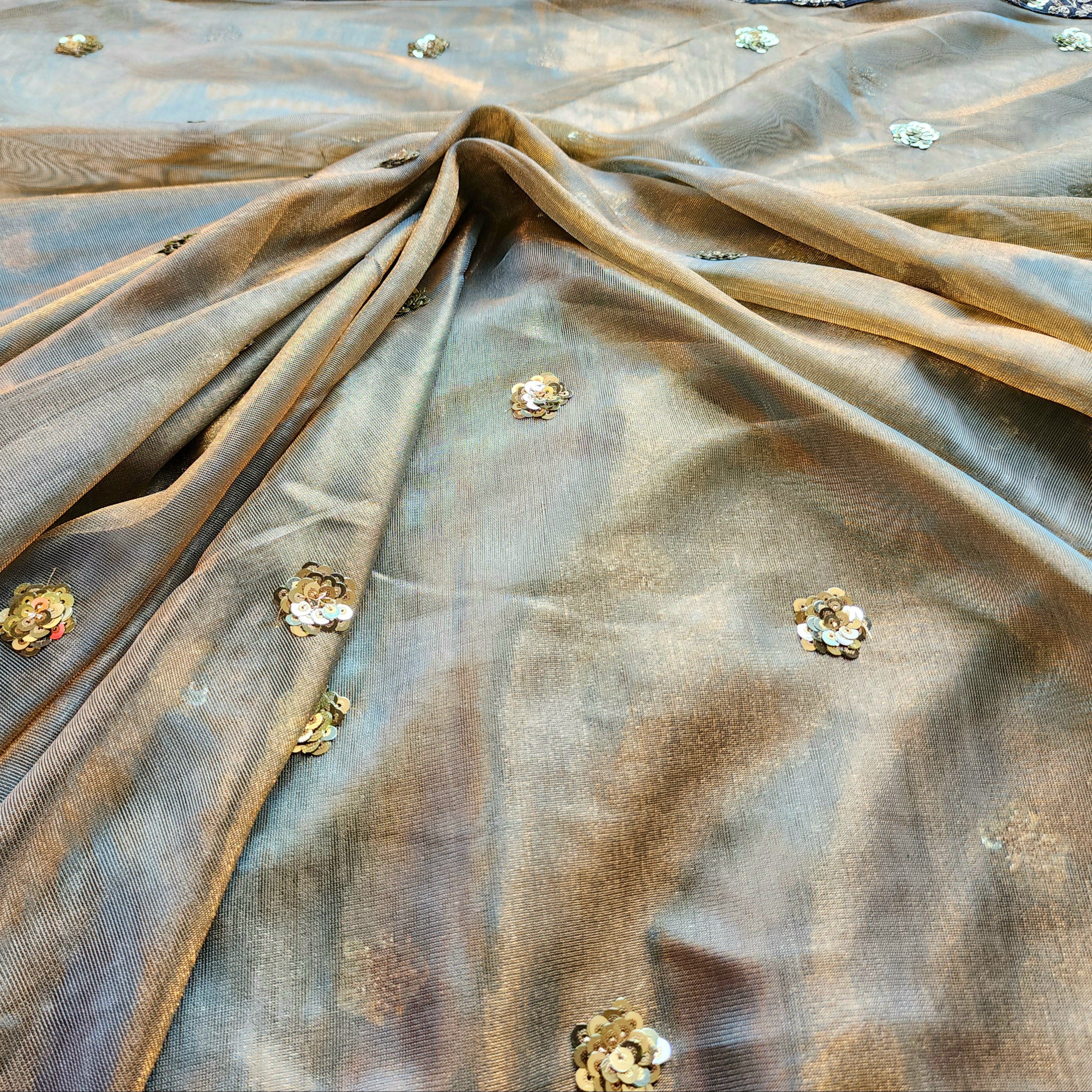 Olive Green Designer Net Saree with Heavy Embroidery Border