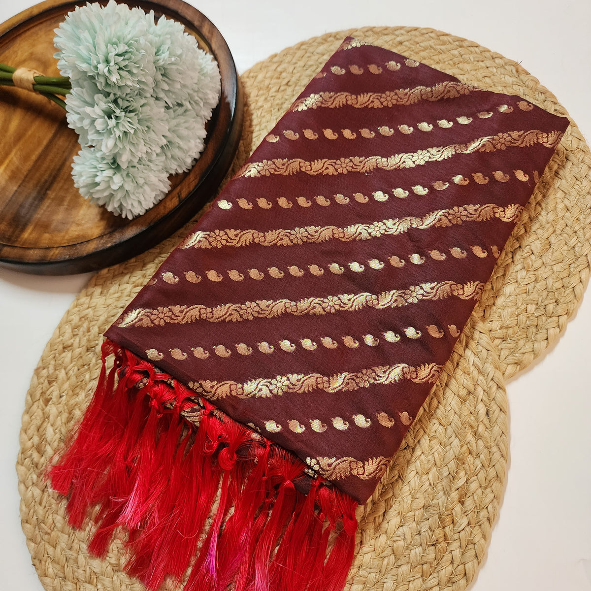 Deep Burgundy - Banarasi Leheriya Style Dupatta