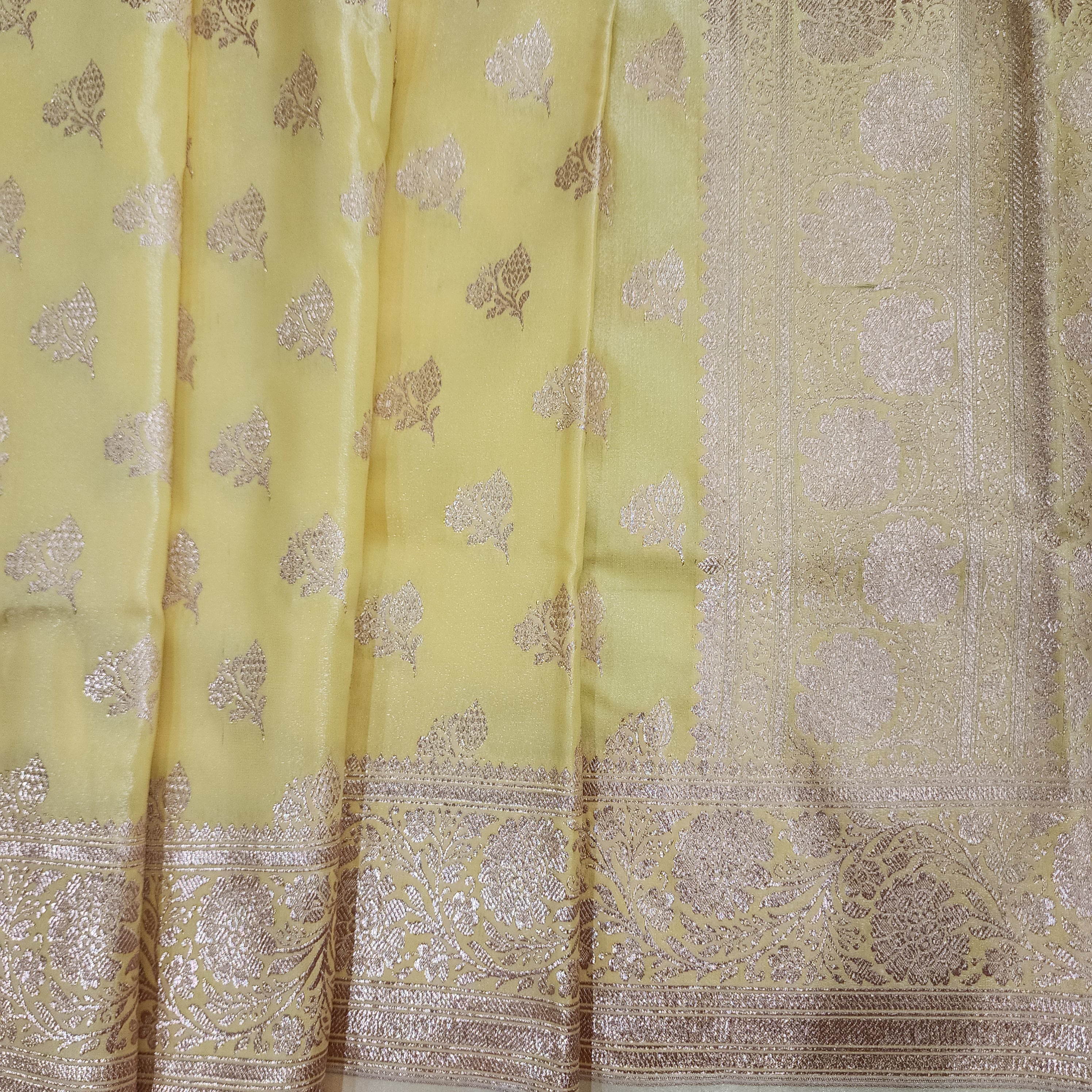 Rich Lemon Yellow Banarasi Silk Saree with Gold Zari Weaving