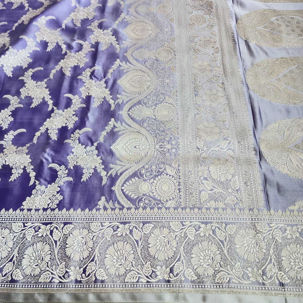 Mauve Banarasi Katan Silk Saree with Floral Vine Jaal