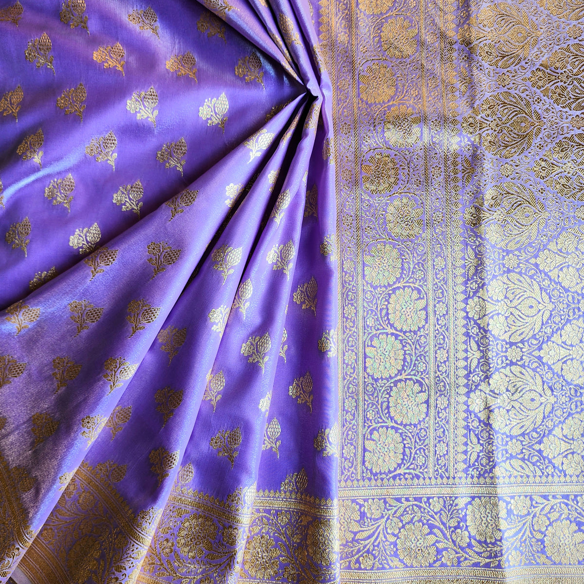 Rich Violet Banarasi Silk Saree with Gold Zari Weaving