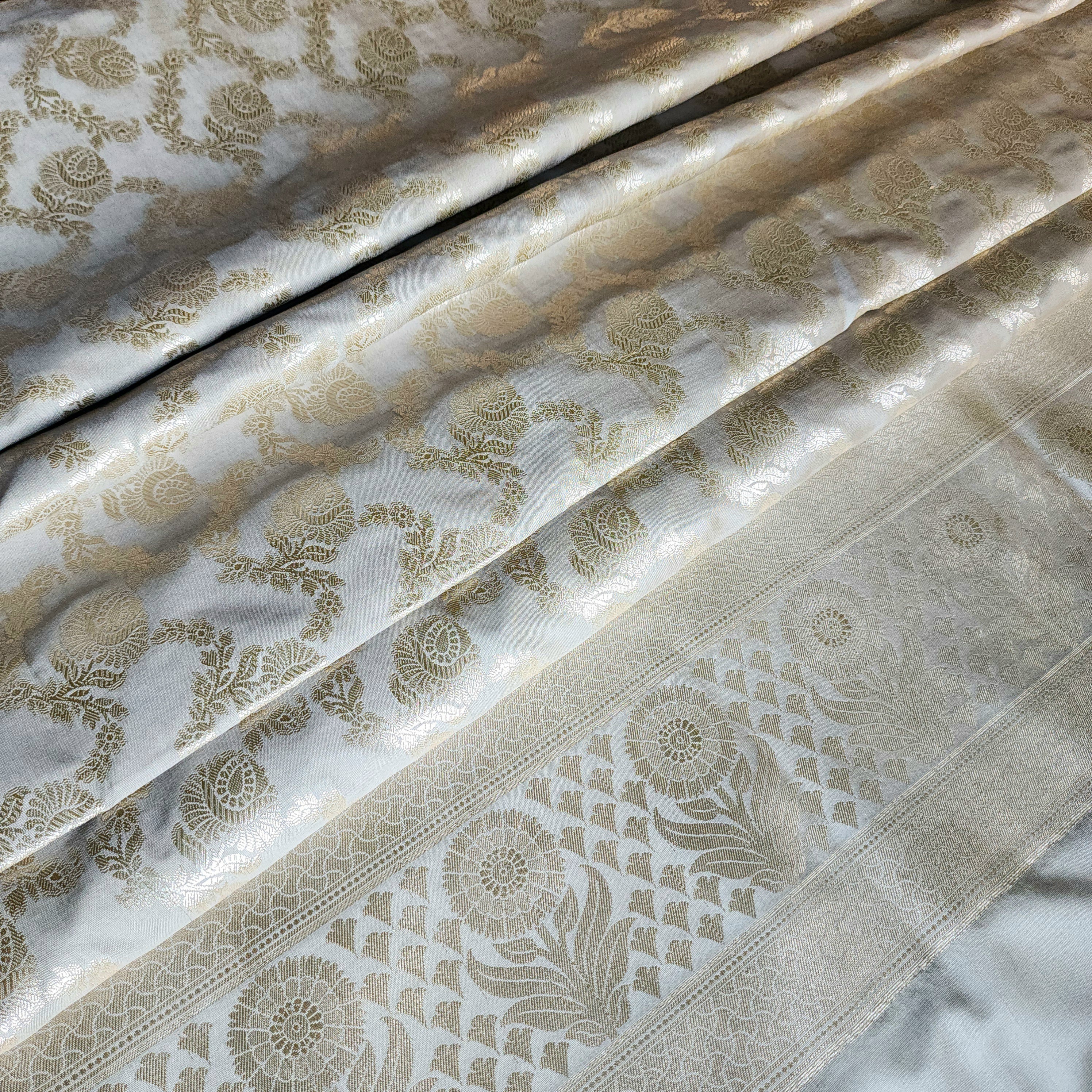 Platinum Grey Floral Jaal Dupatta with Mughal-Inspired Zari Border
