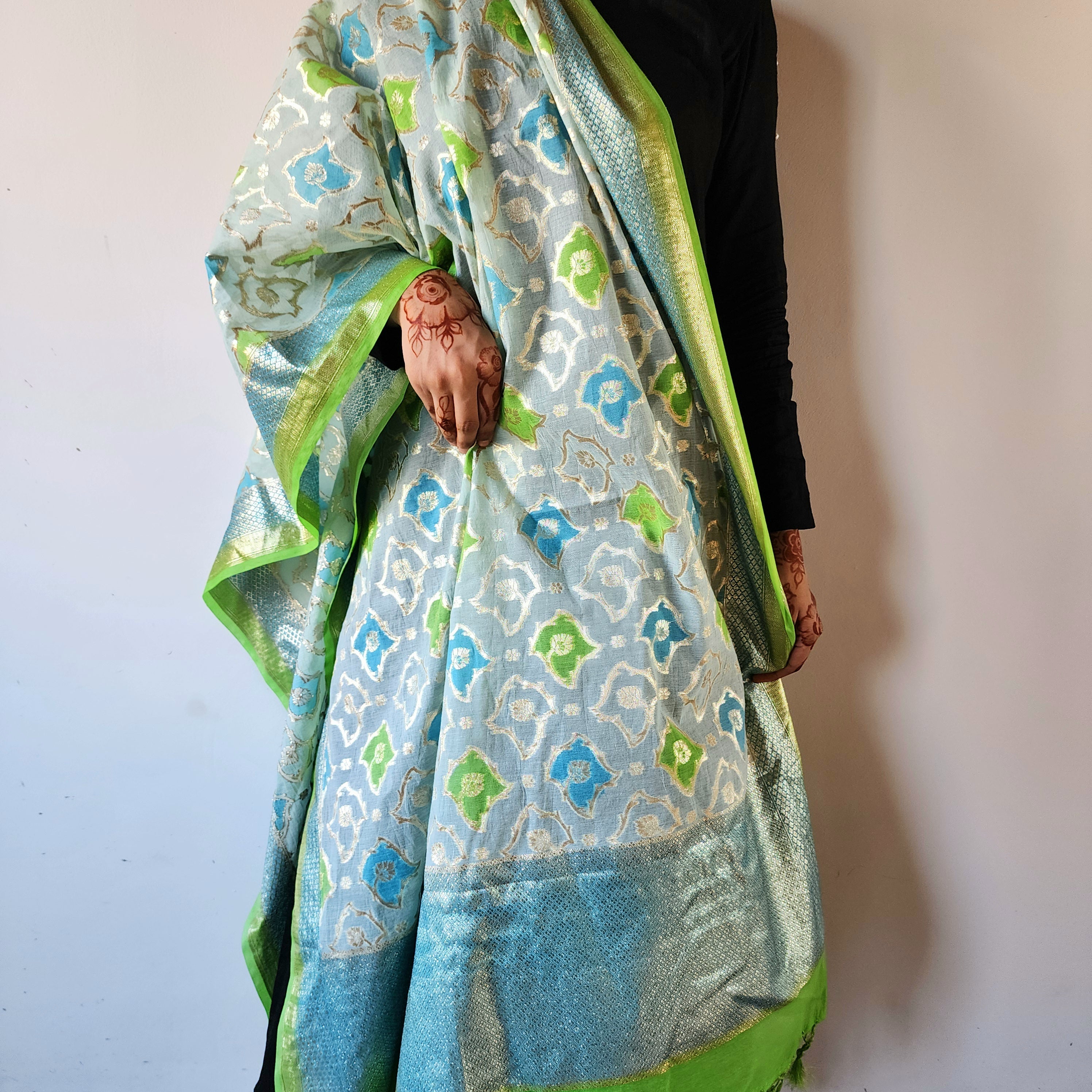 Light Blue Banarasi Brocade Tissue Silk Dupatta
