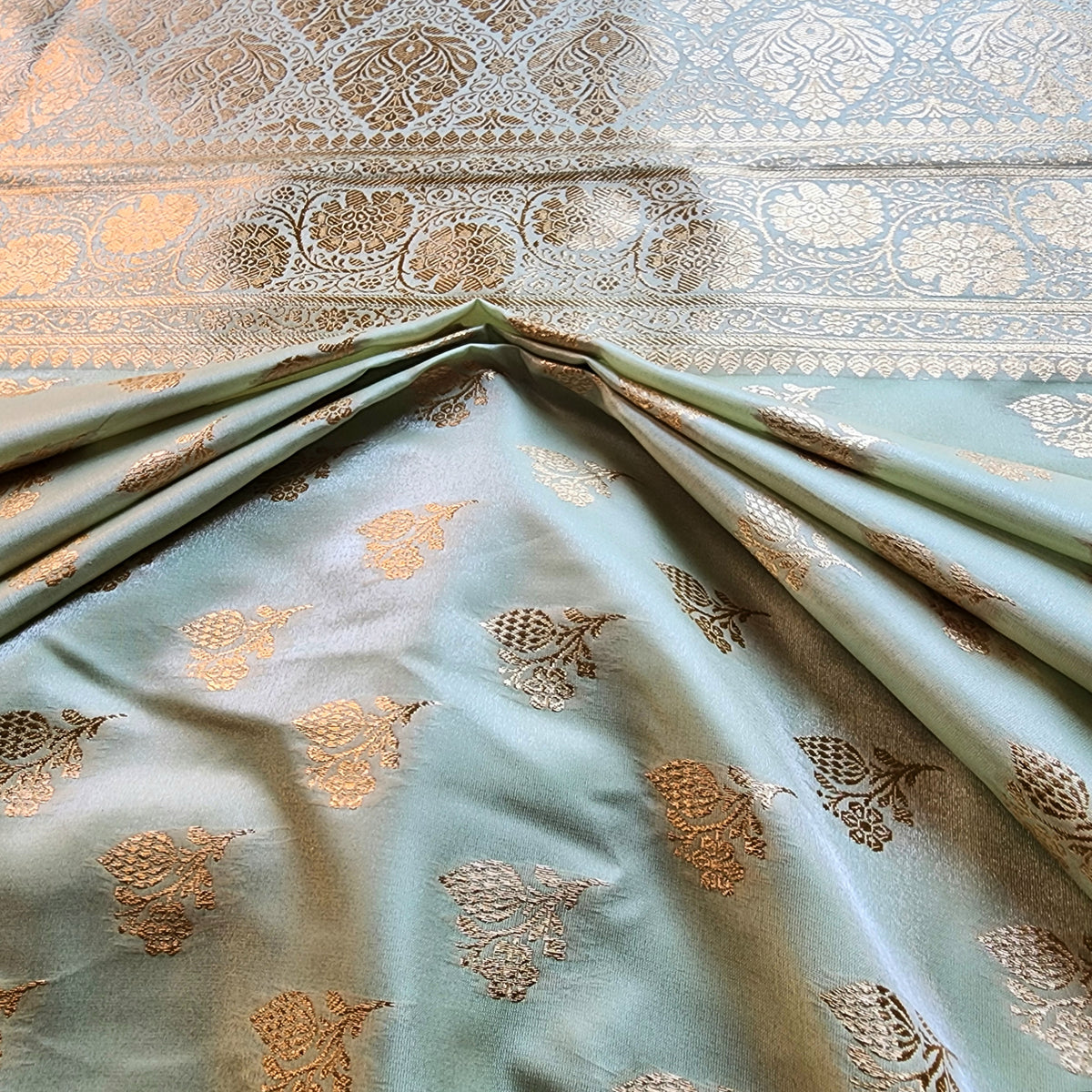 Rich Mint Green Banarasi Silk Saree with Gold Zari Weaving