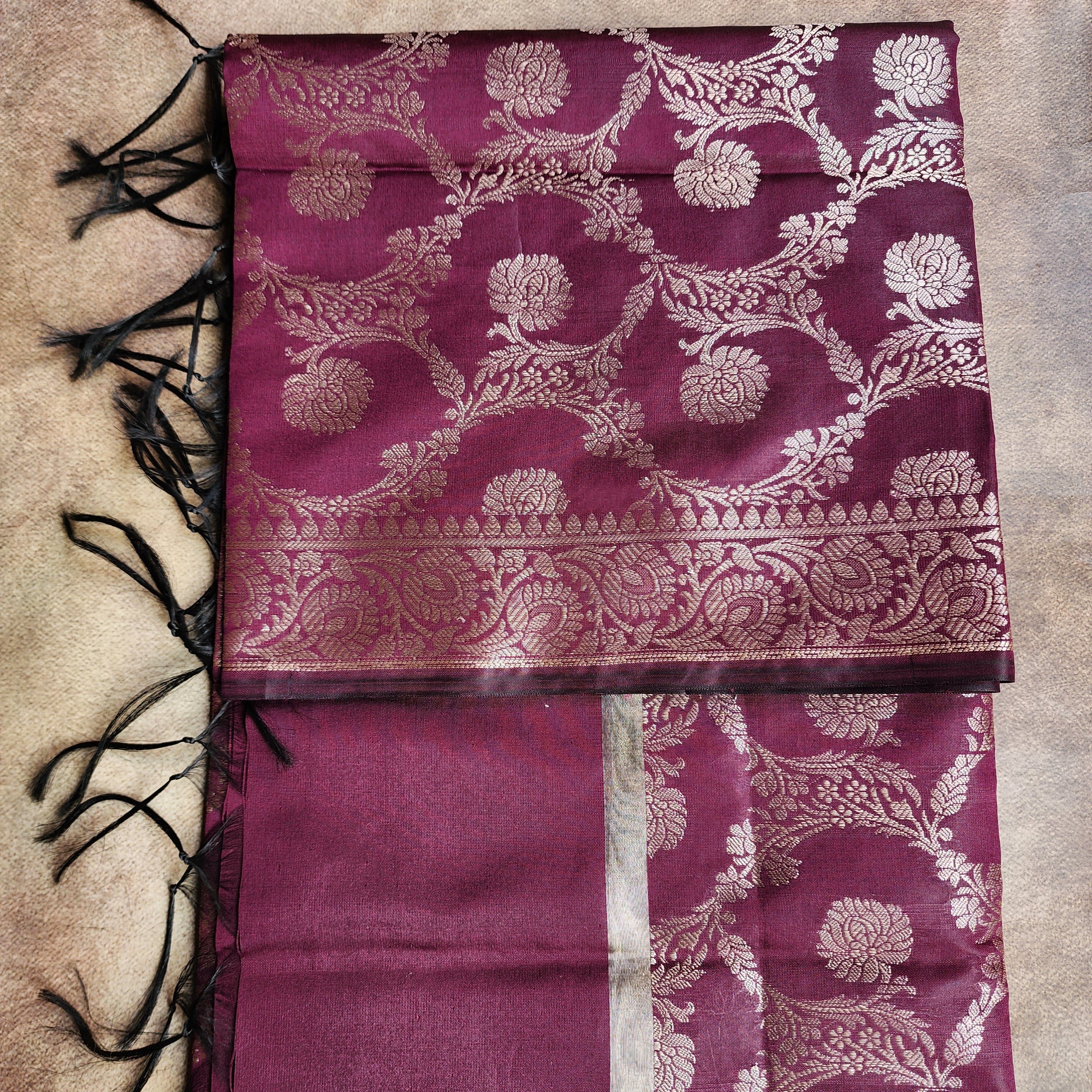 Plum Purple Semi Silk Zari Dupatta
