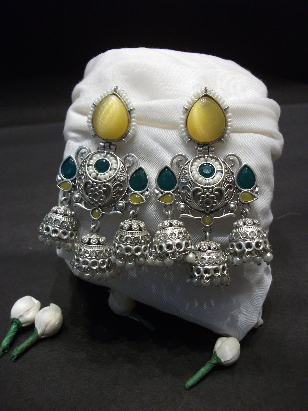 Antique Silver Yellow Teardrop Earrings