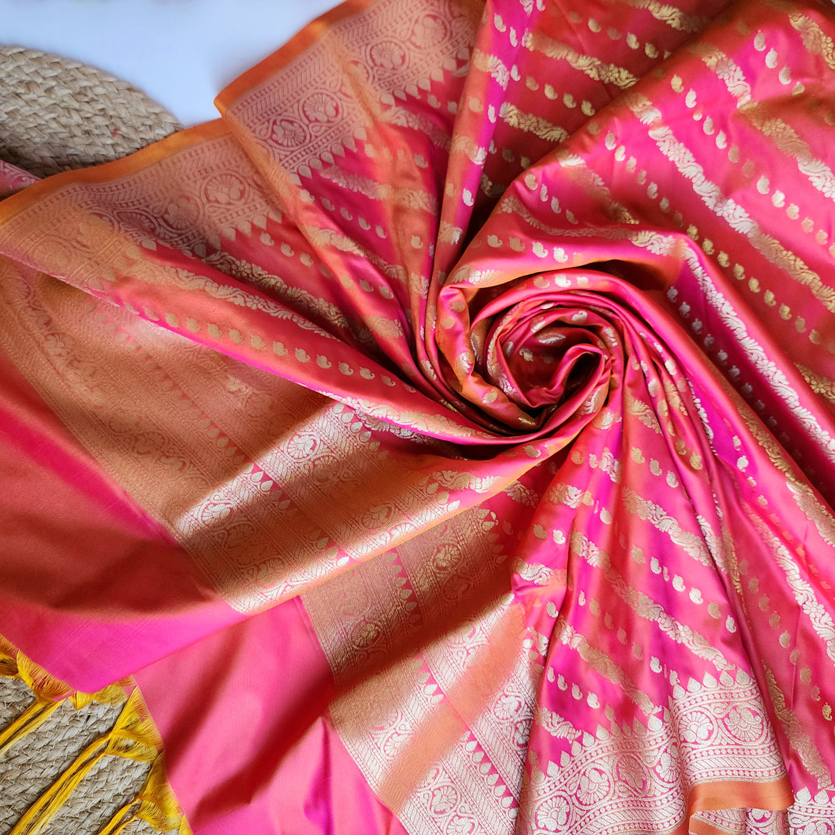 Peach Orange - Banarasi Leheriya Style Dupatta