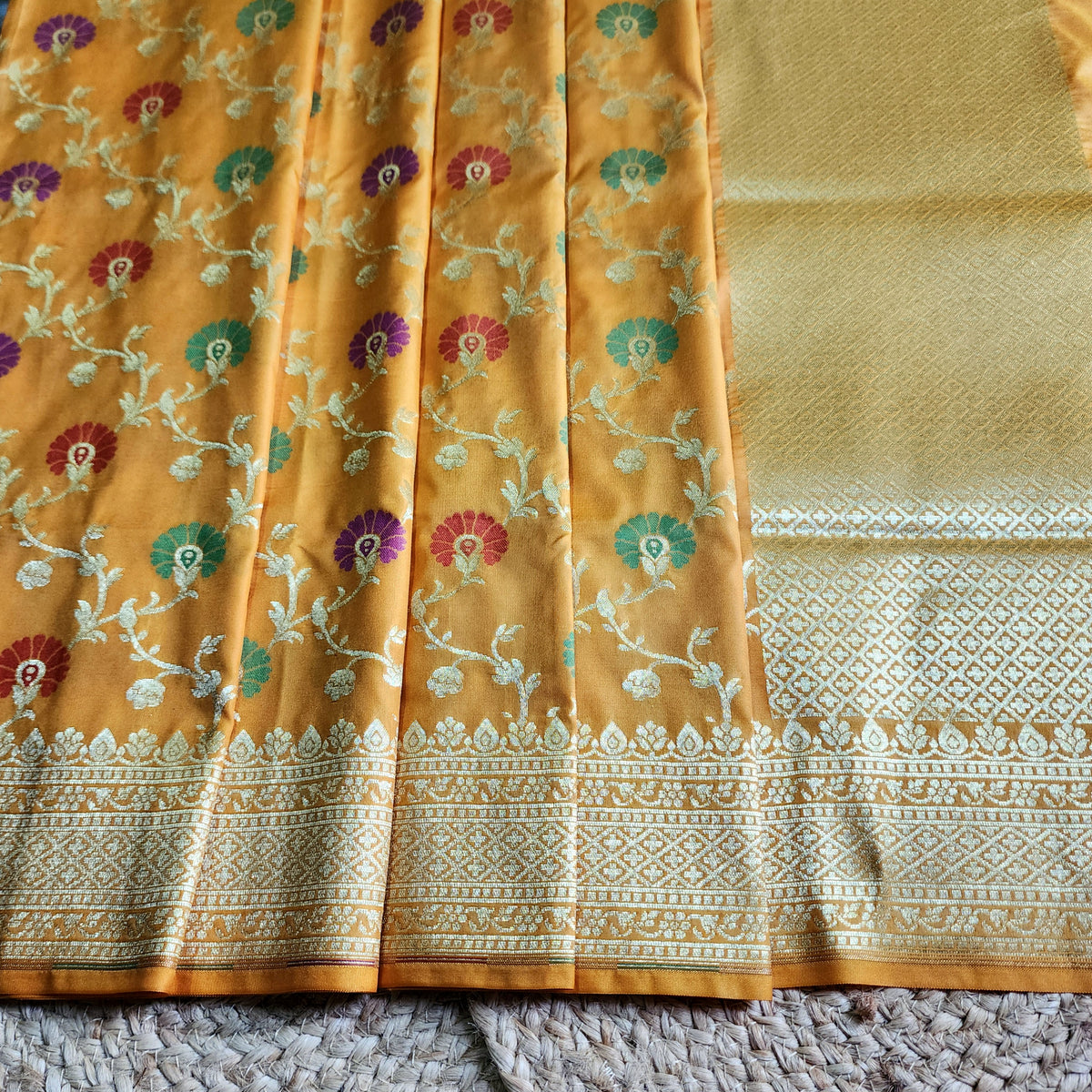 Banarasi Silk Floral Jaal Dupatta - Mustard Gold