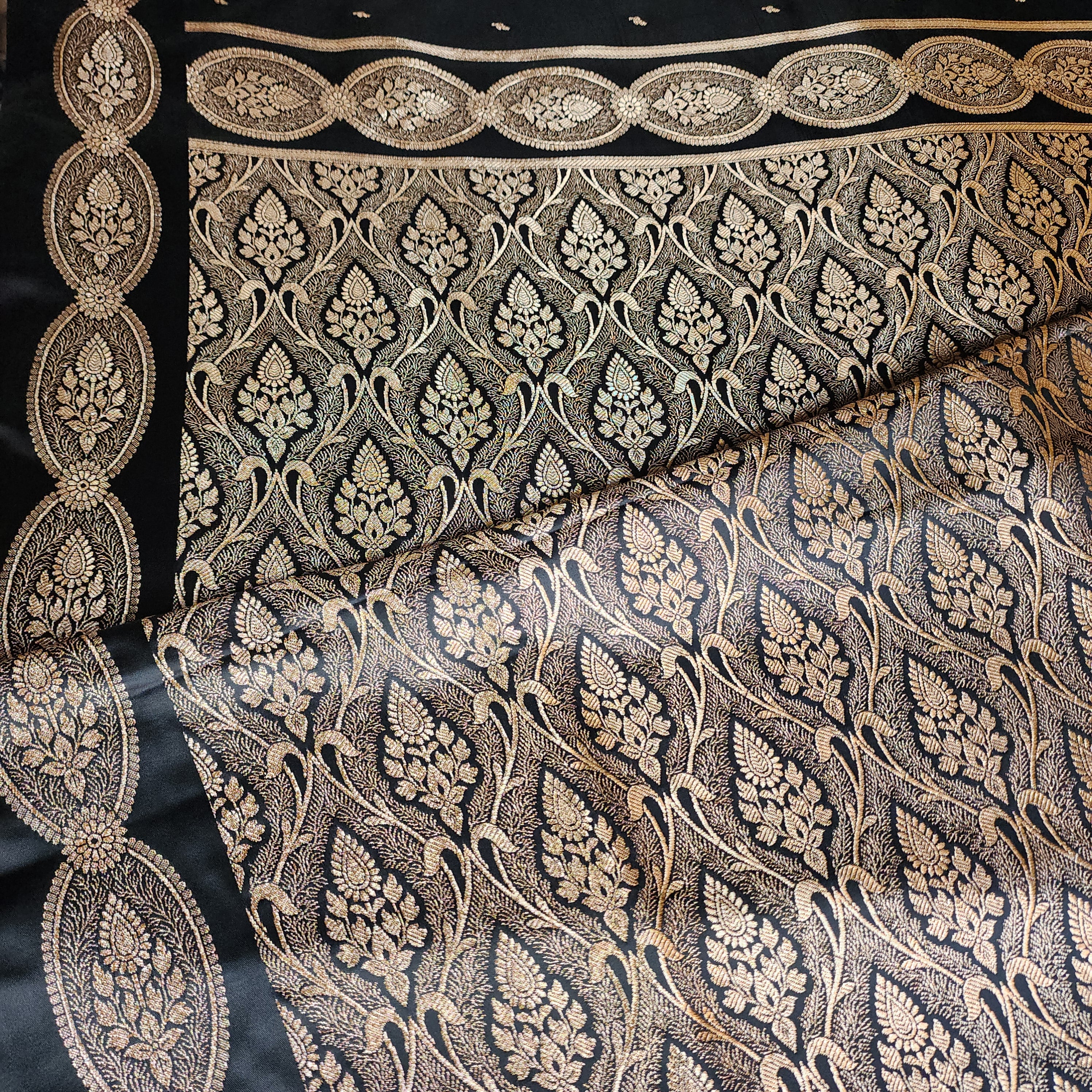 Black Pure Banarasi Katan Silk Saree with Gold Zari Weaving