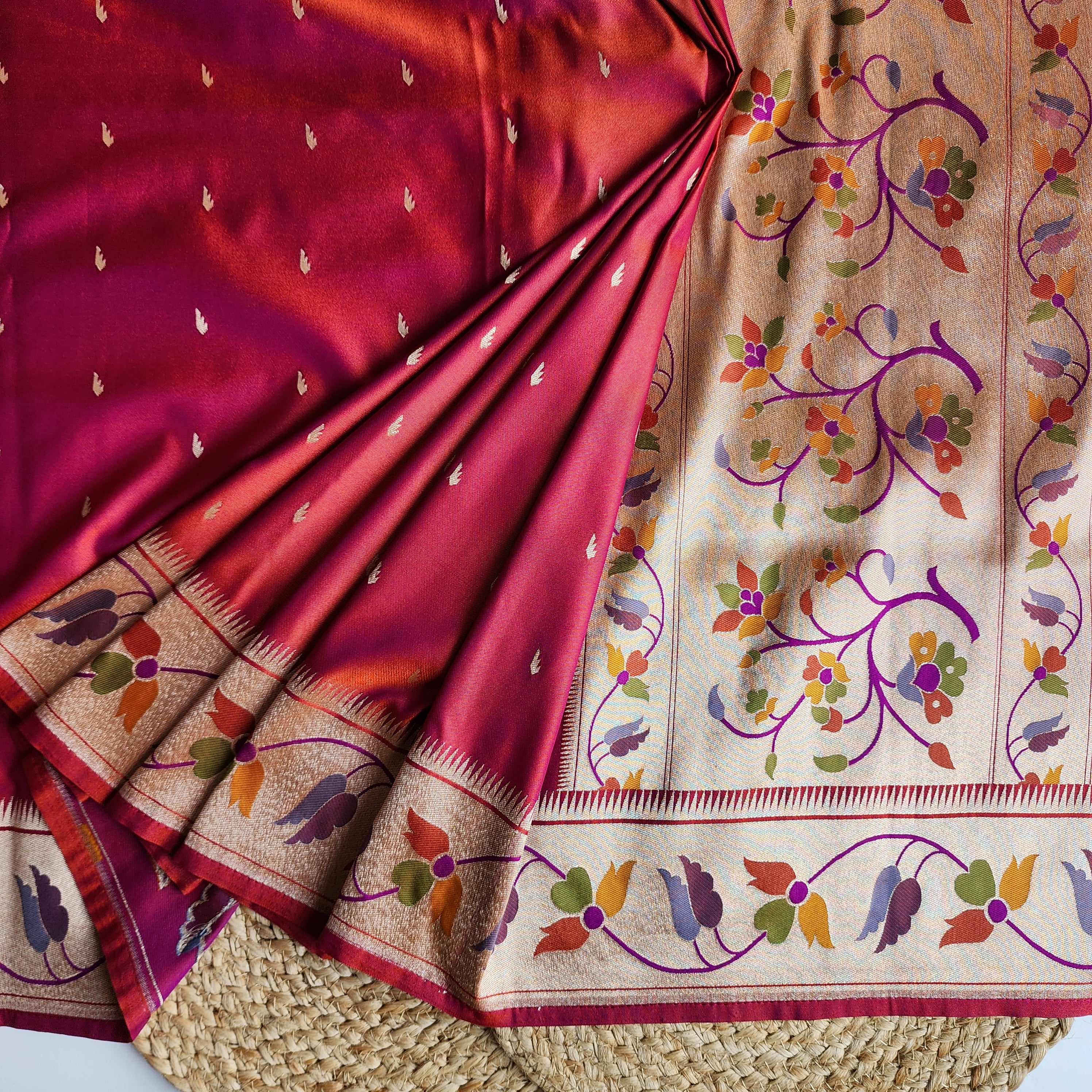 Raahi - Peachish Pink Paithani Silk Saree with Stitched Blouse