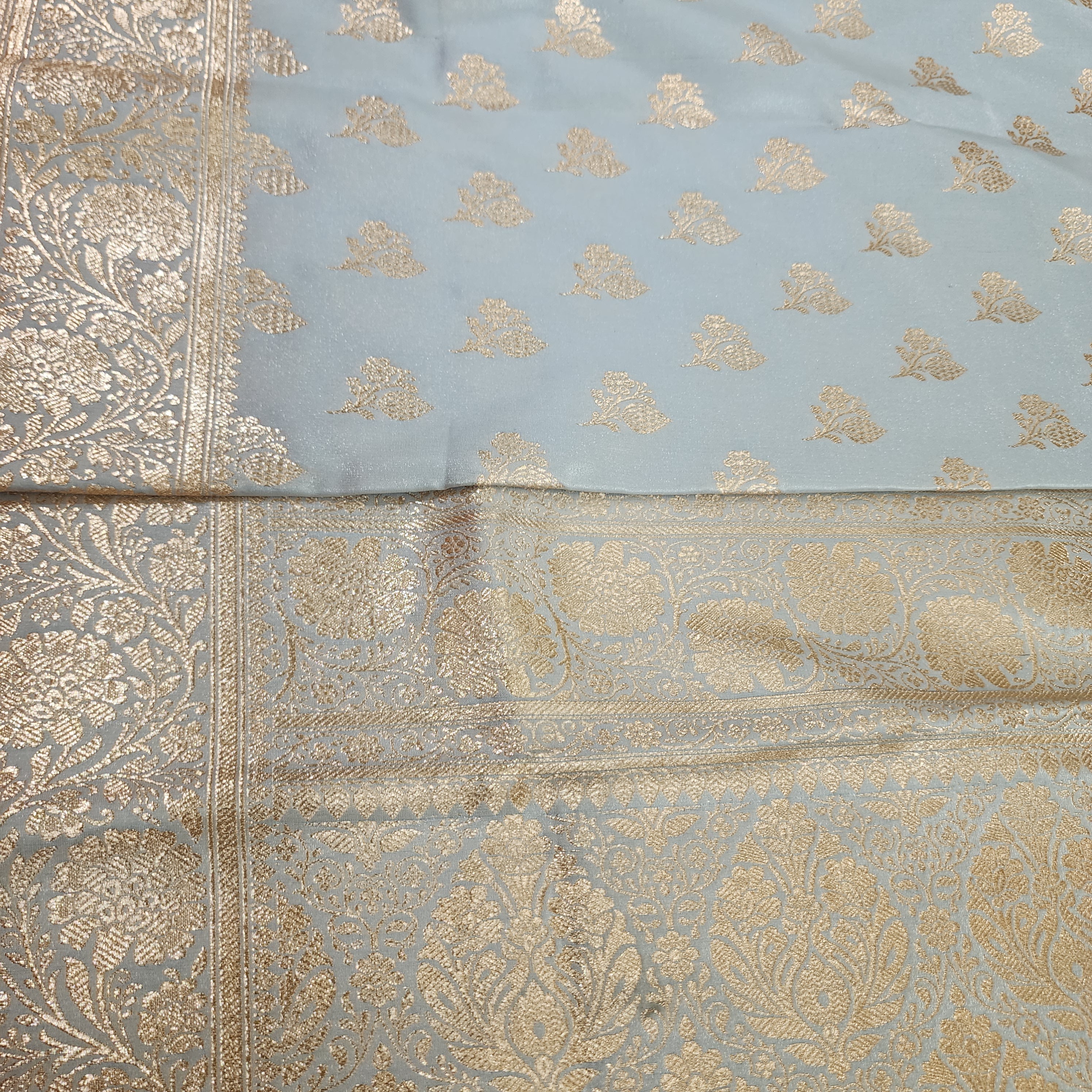 Rich Silver Grey Banarasi Silk Saree with Gold Zari Weaving