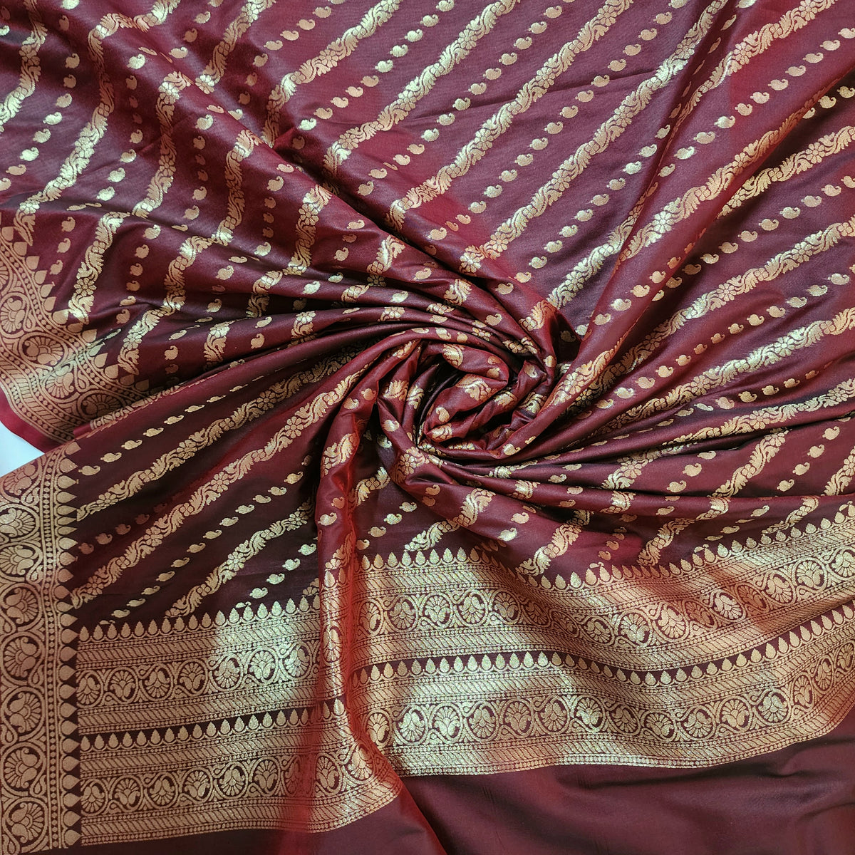 Deep Burgundy - Banarasi Leheriya Style Dupatta