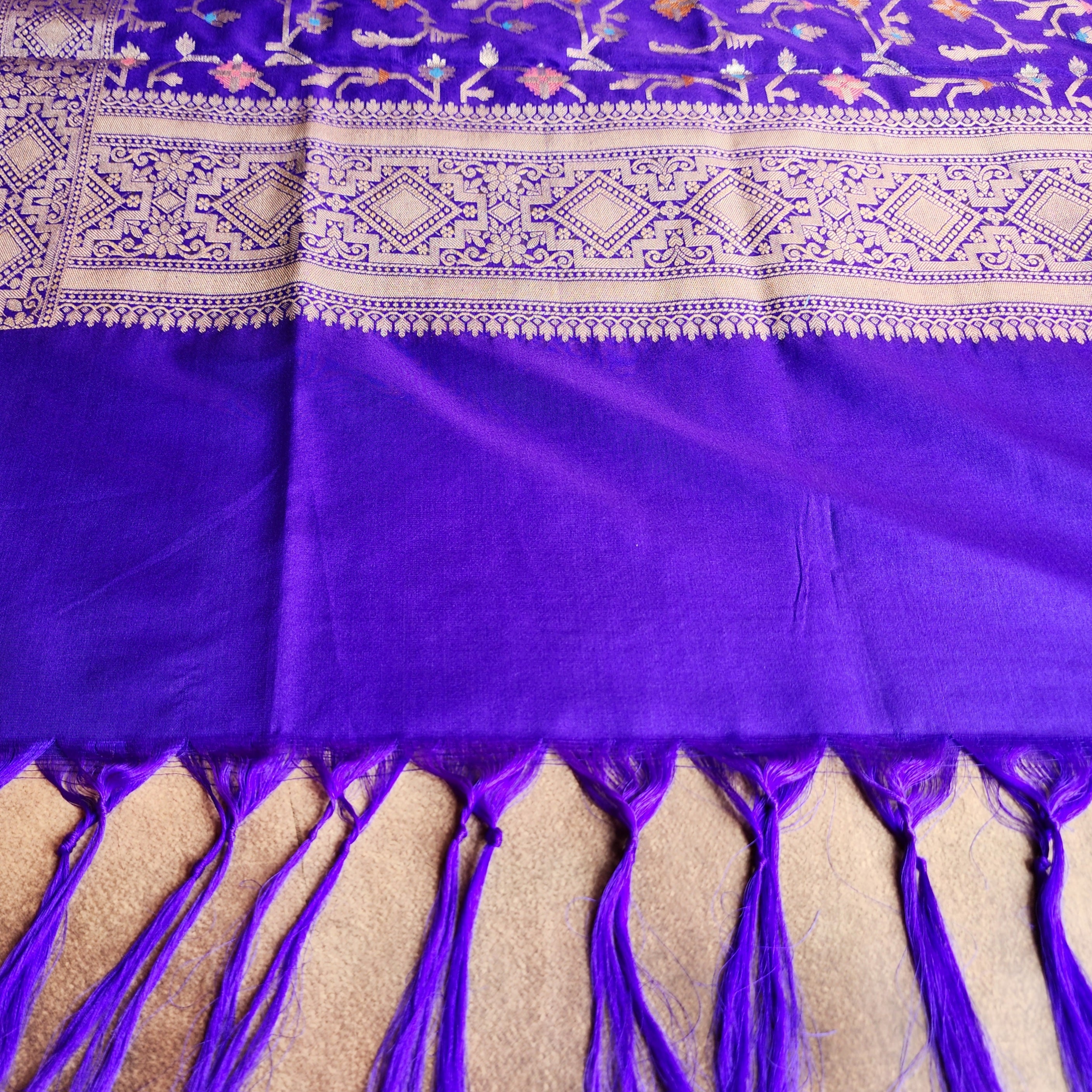 Golden Grid Banarasi Silk Dupatta with Meenakari Work in Electric Blue
