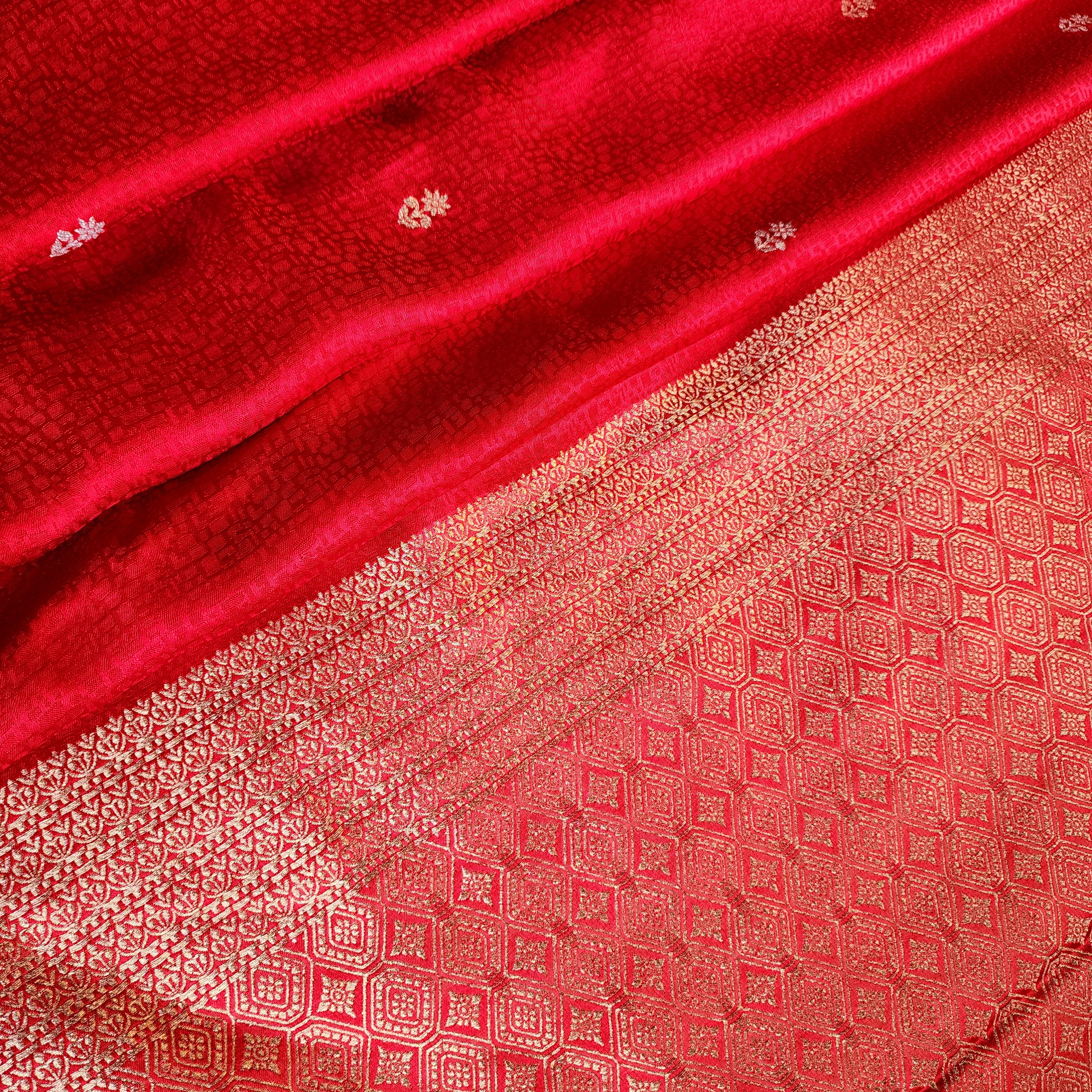 Crimson Red Mashru Tanchoi Saree with Gold Zari