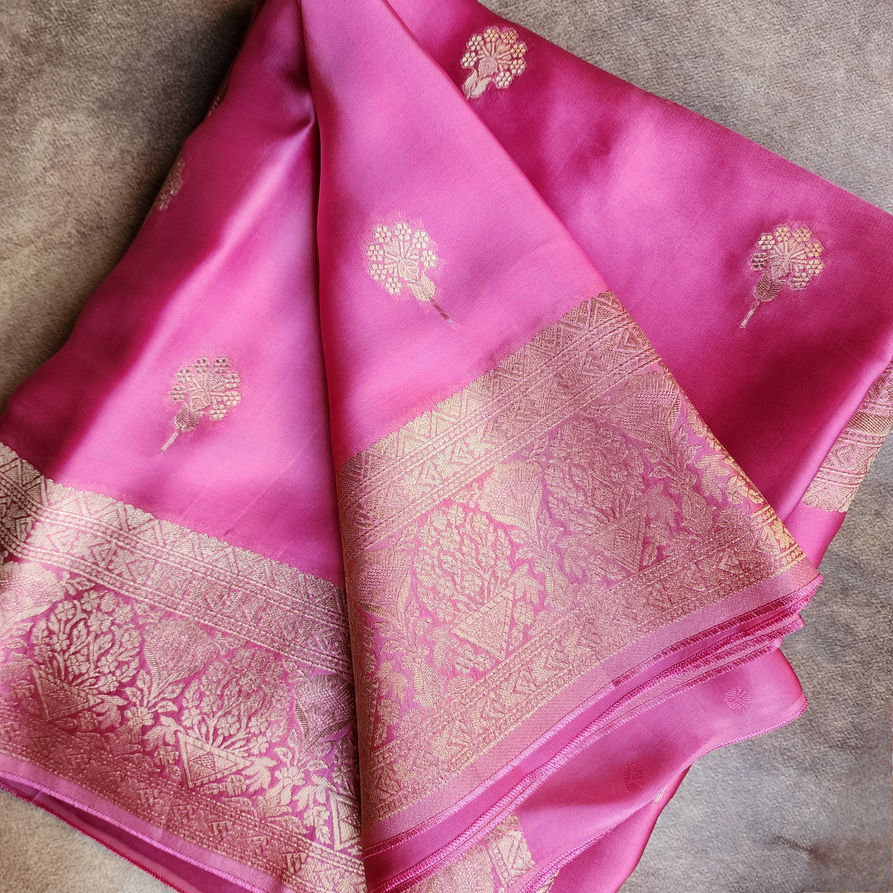 Lilac Pink Mashru Katan Silk Saree