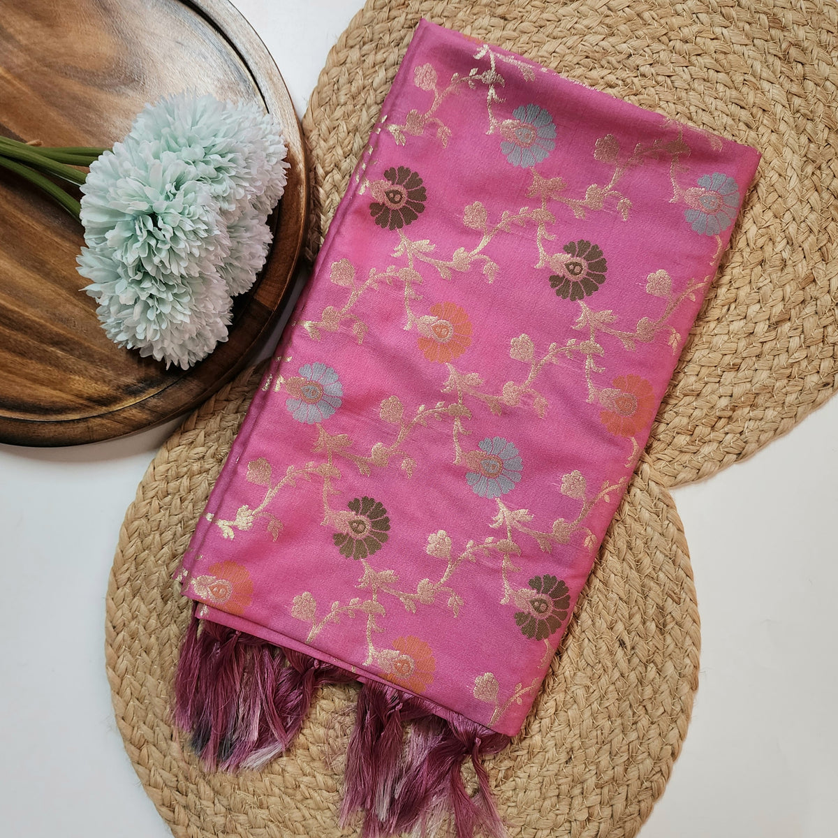 Banarasi Silk Floral Jaal Dupatta - Blush Pink