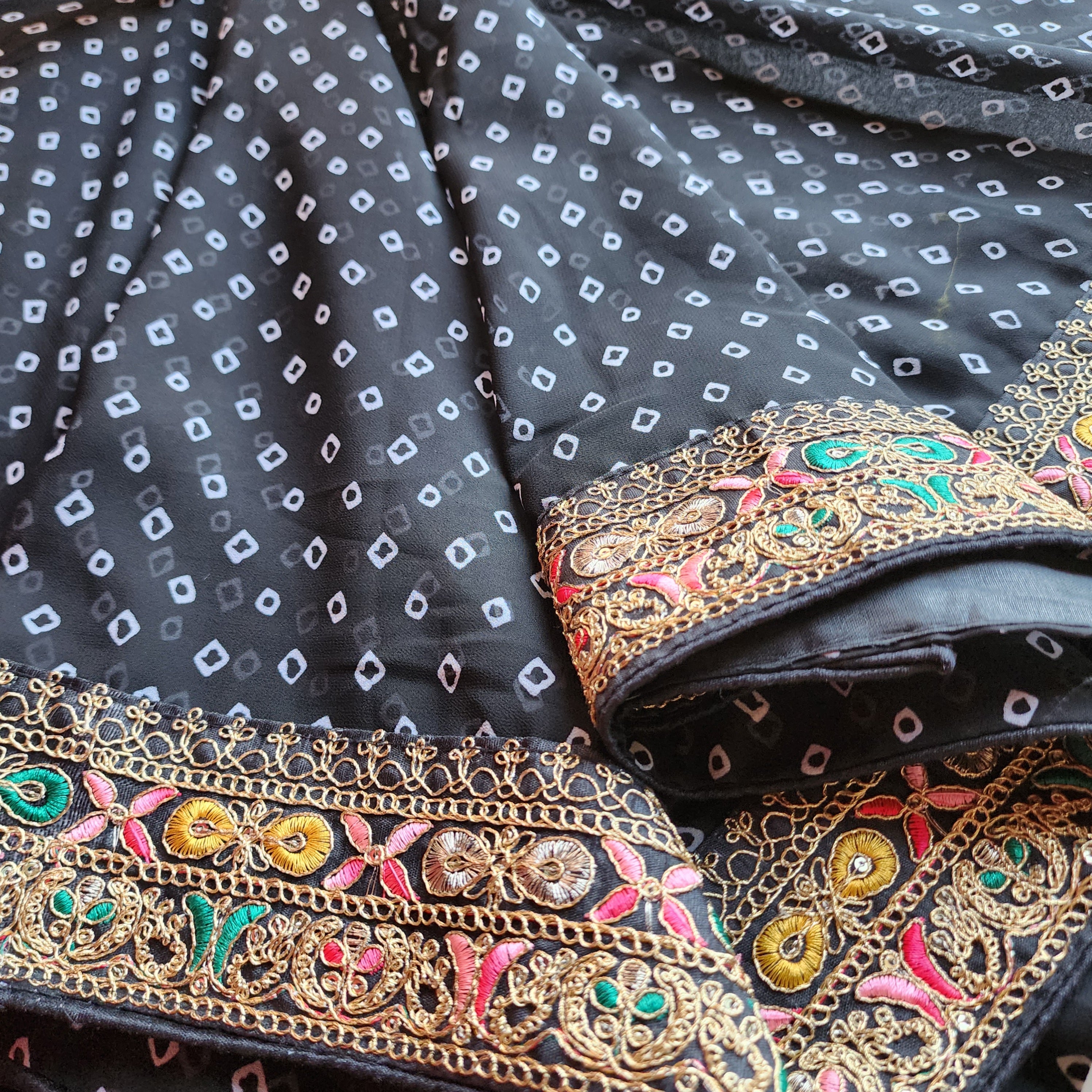 Embroidered Bandhani Designer Saree in Black