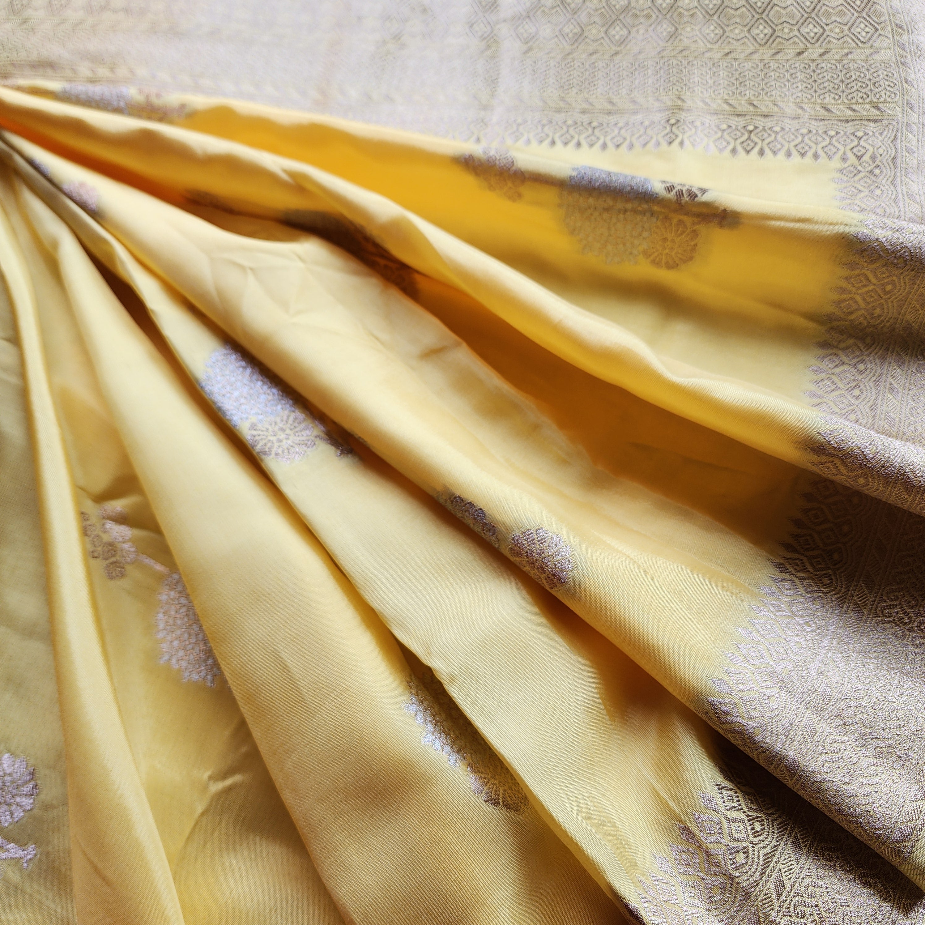 Sunrise Yellow Dupion Silk Saree with Orange Hues