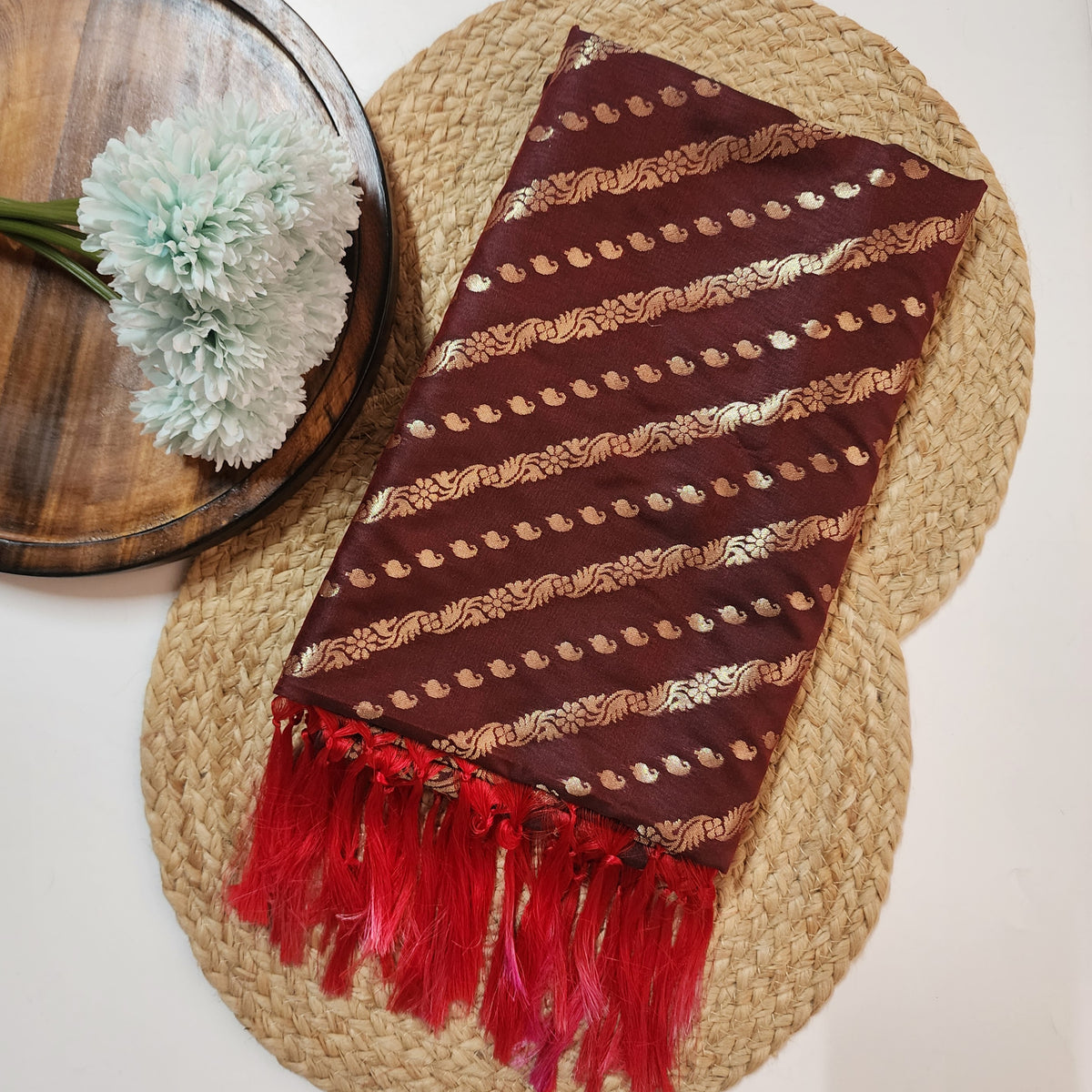 Deep Burgundy - Banarasi Leheriya Style Dupatta