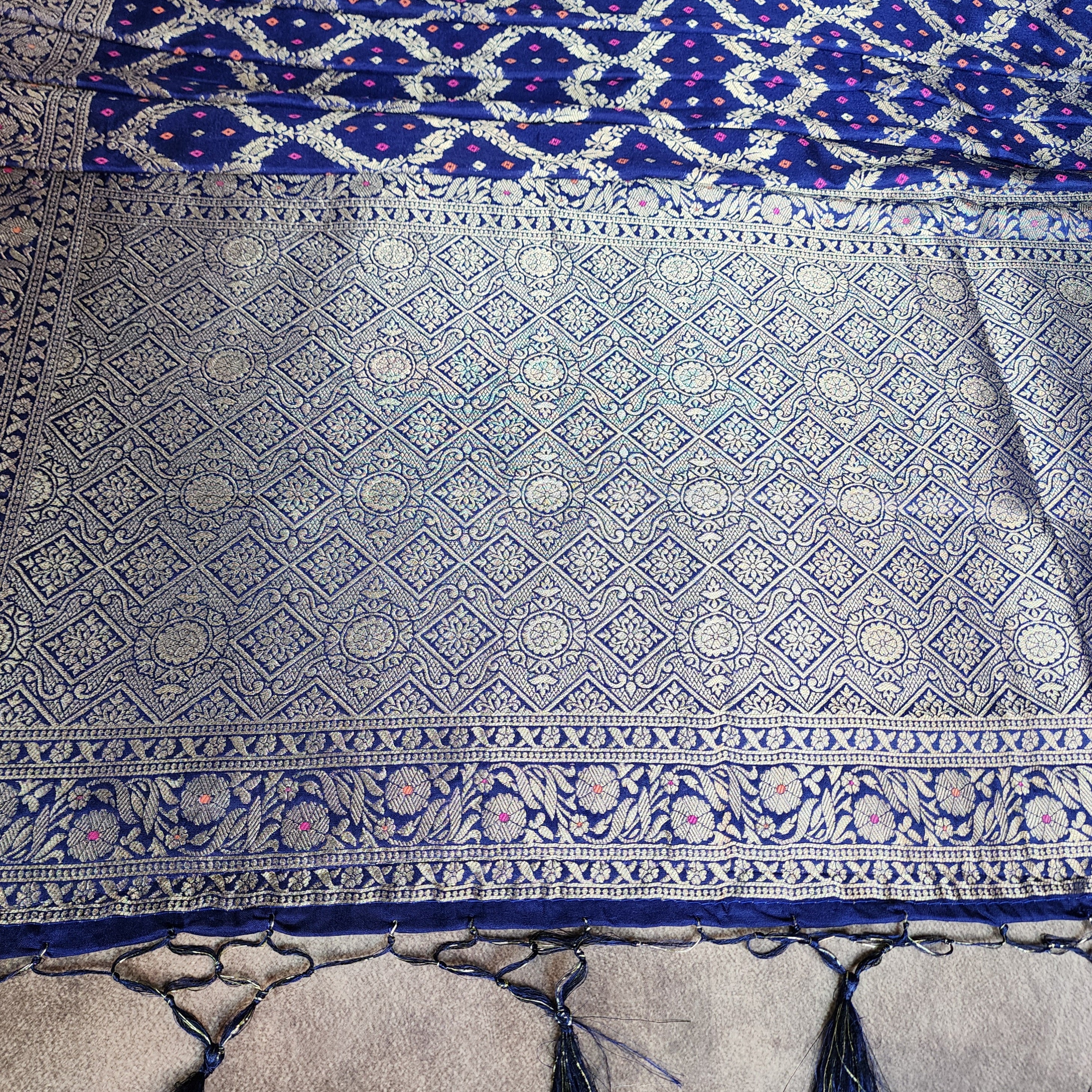 Royal Blue Bandhani Dupatta with Traditional Jaal