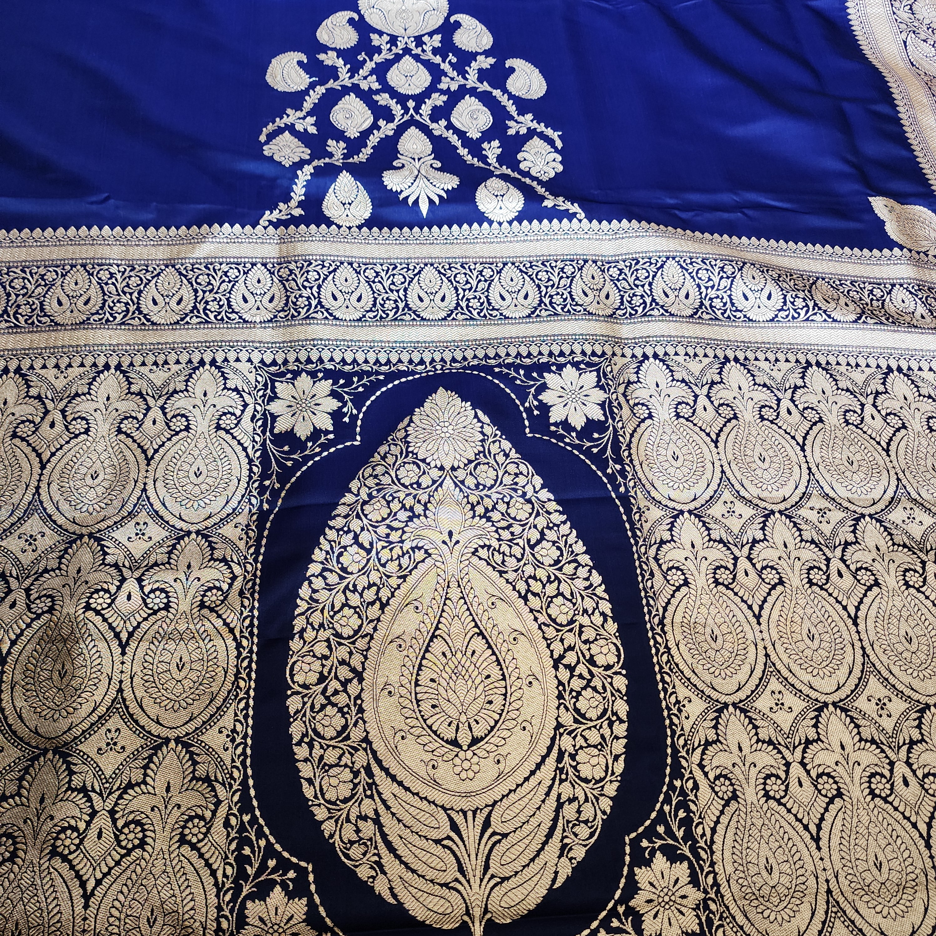 Royal Blue Pure Banarasi Katan Silk Saree with light Gold Zari Weaving