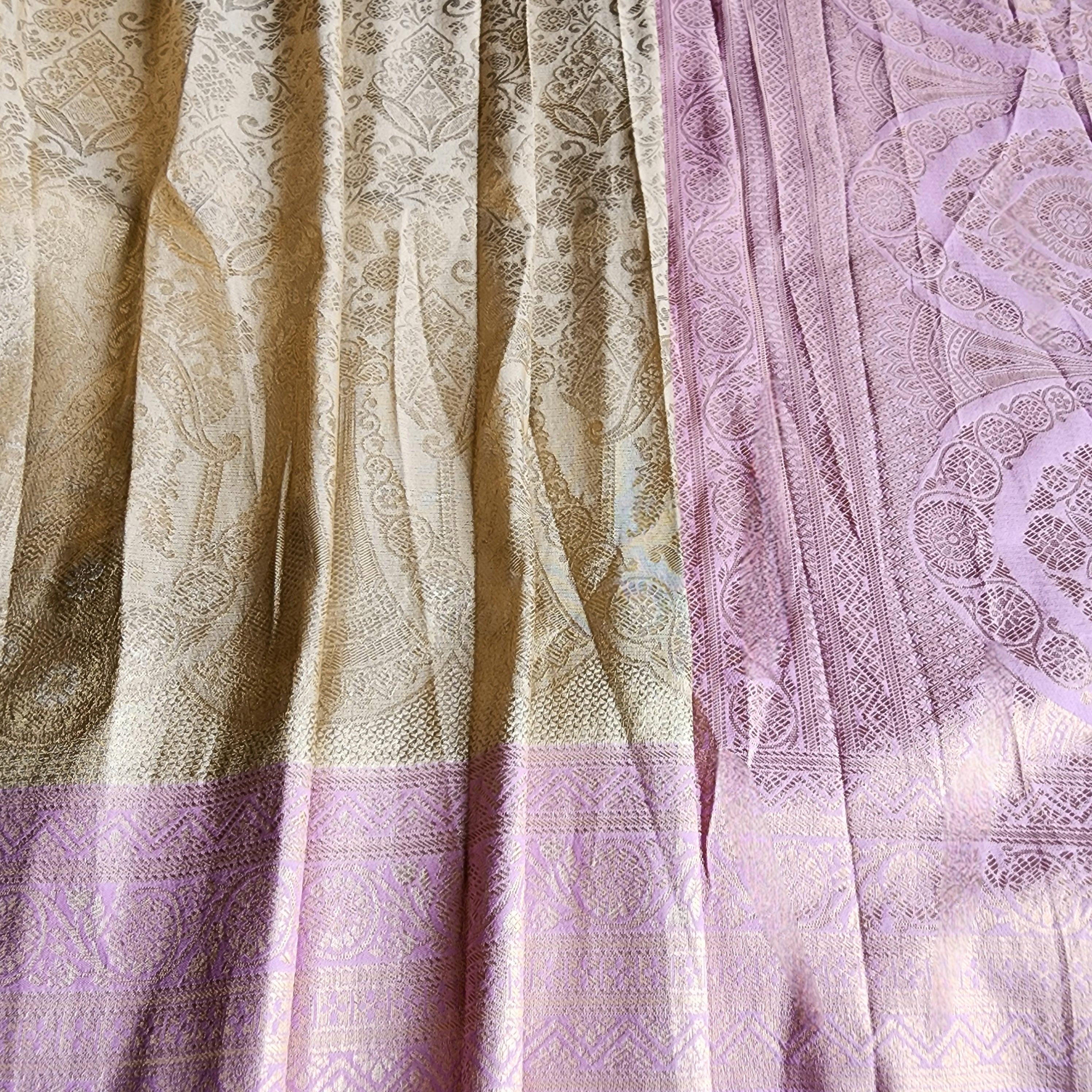 Beige Gold Kanjivaram Style Banarasi Designer Silk Saree