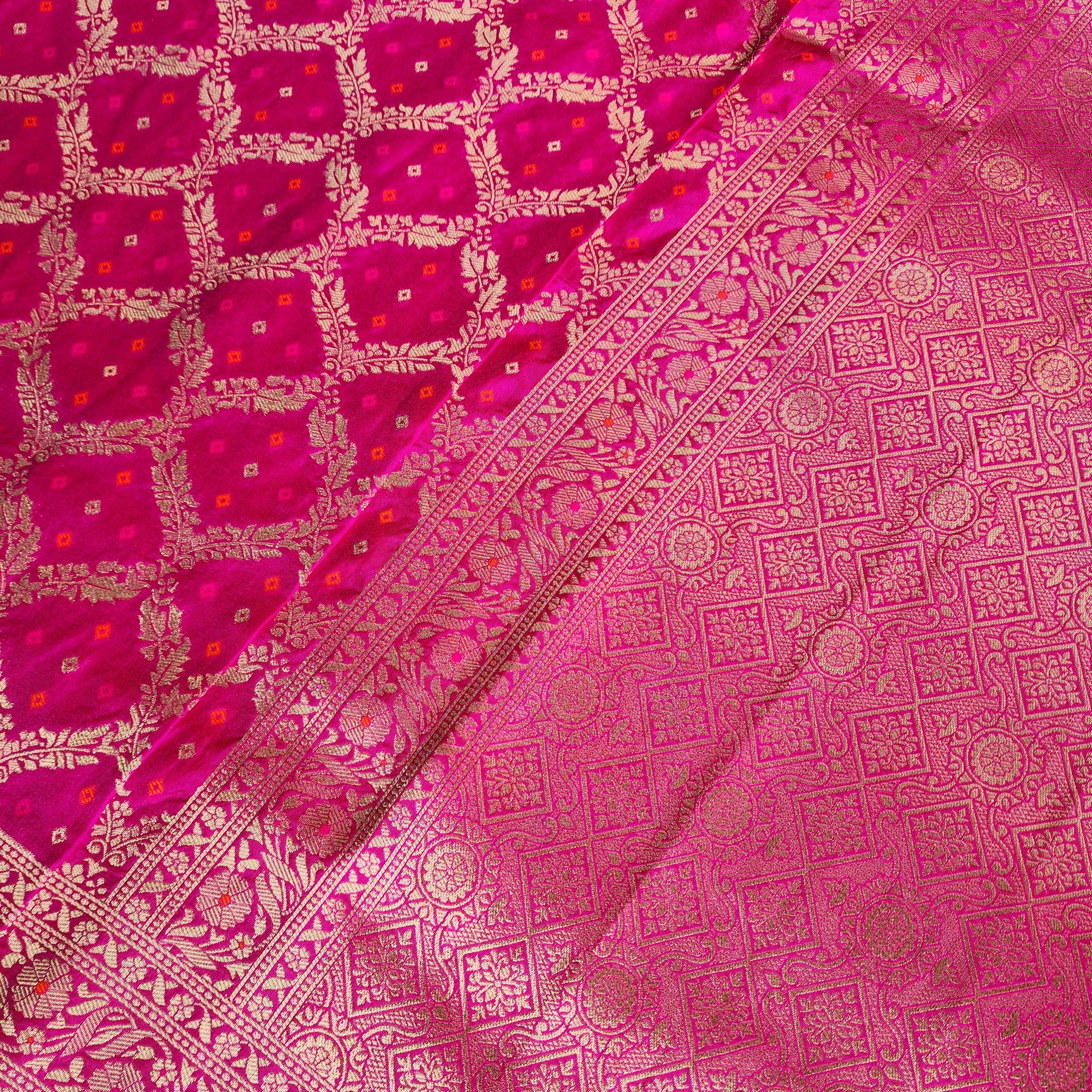 Fuchsia Pink Bandhani Dupatta with Traditional Jaal