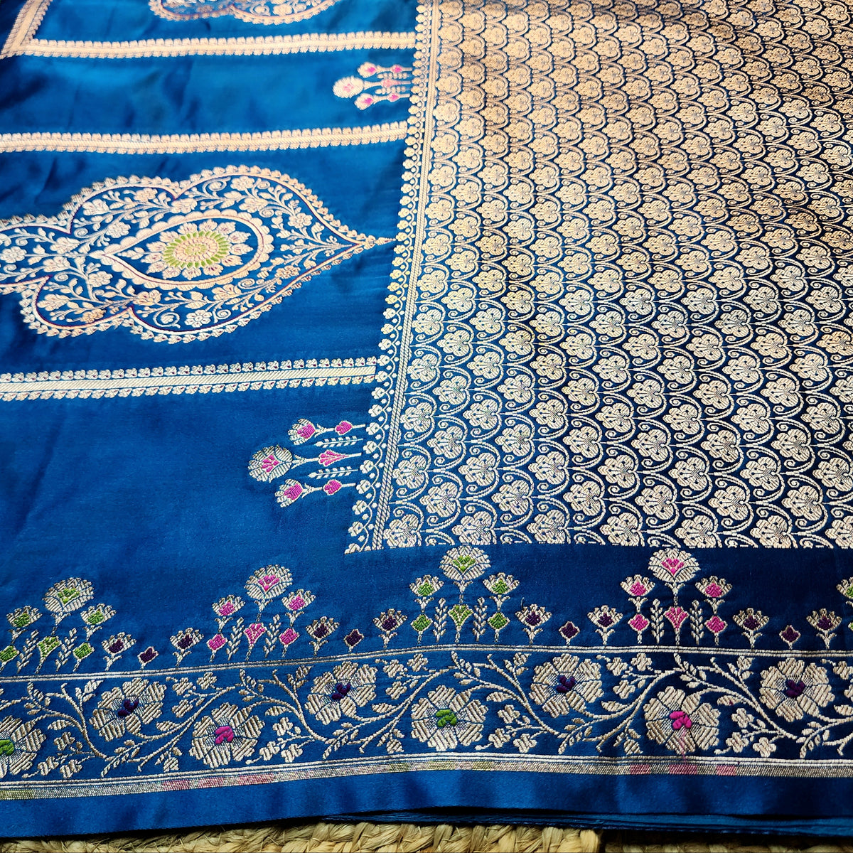 Royal Blue Banarasi Katan Silk Saree with Multicolor Meenakari