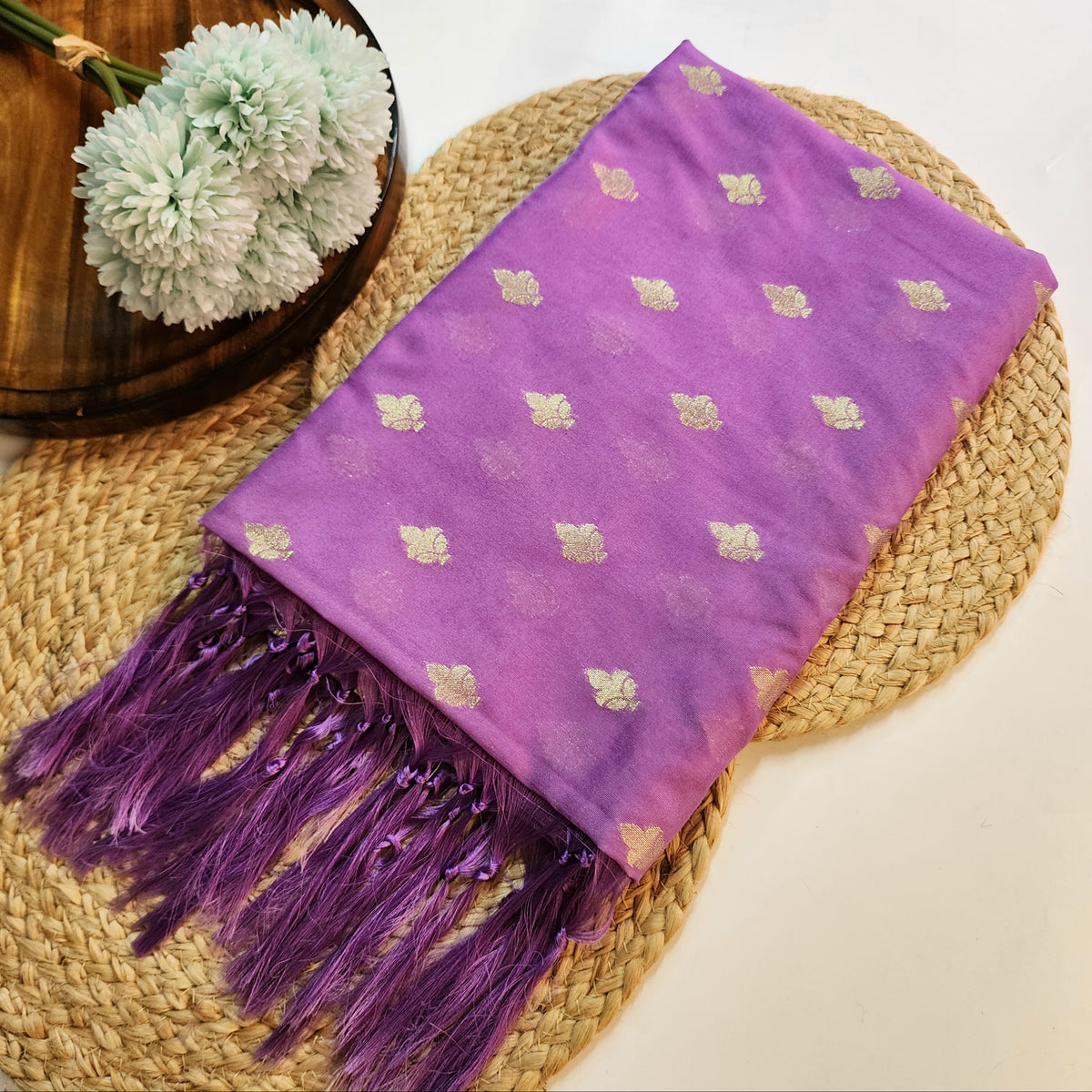 Purple Zari Banarasi Tapetta Silk Leaf Weave Dupatta