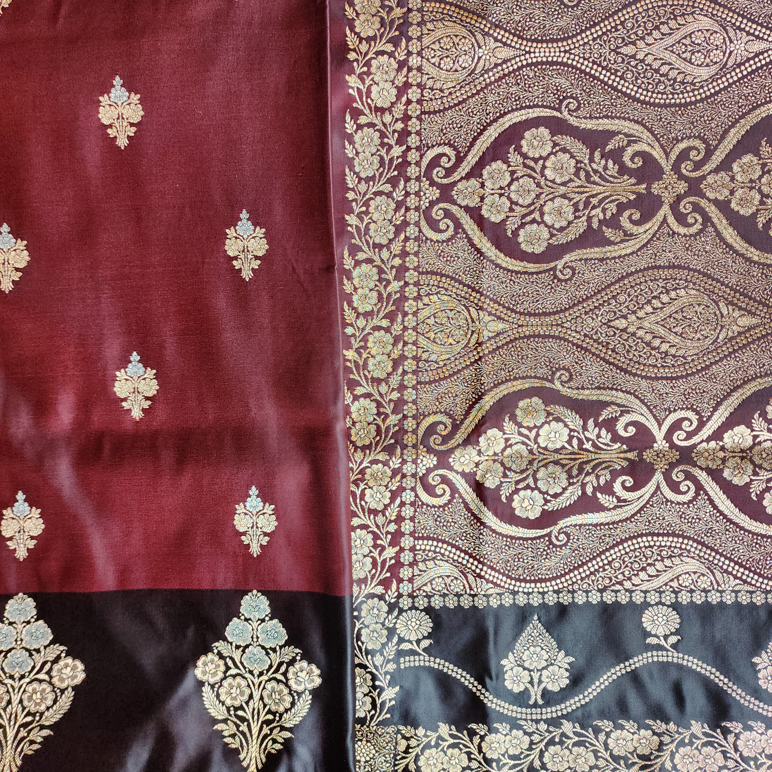 Dual-Tone Maroon Pure Banarasi Katan Silk Saree