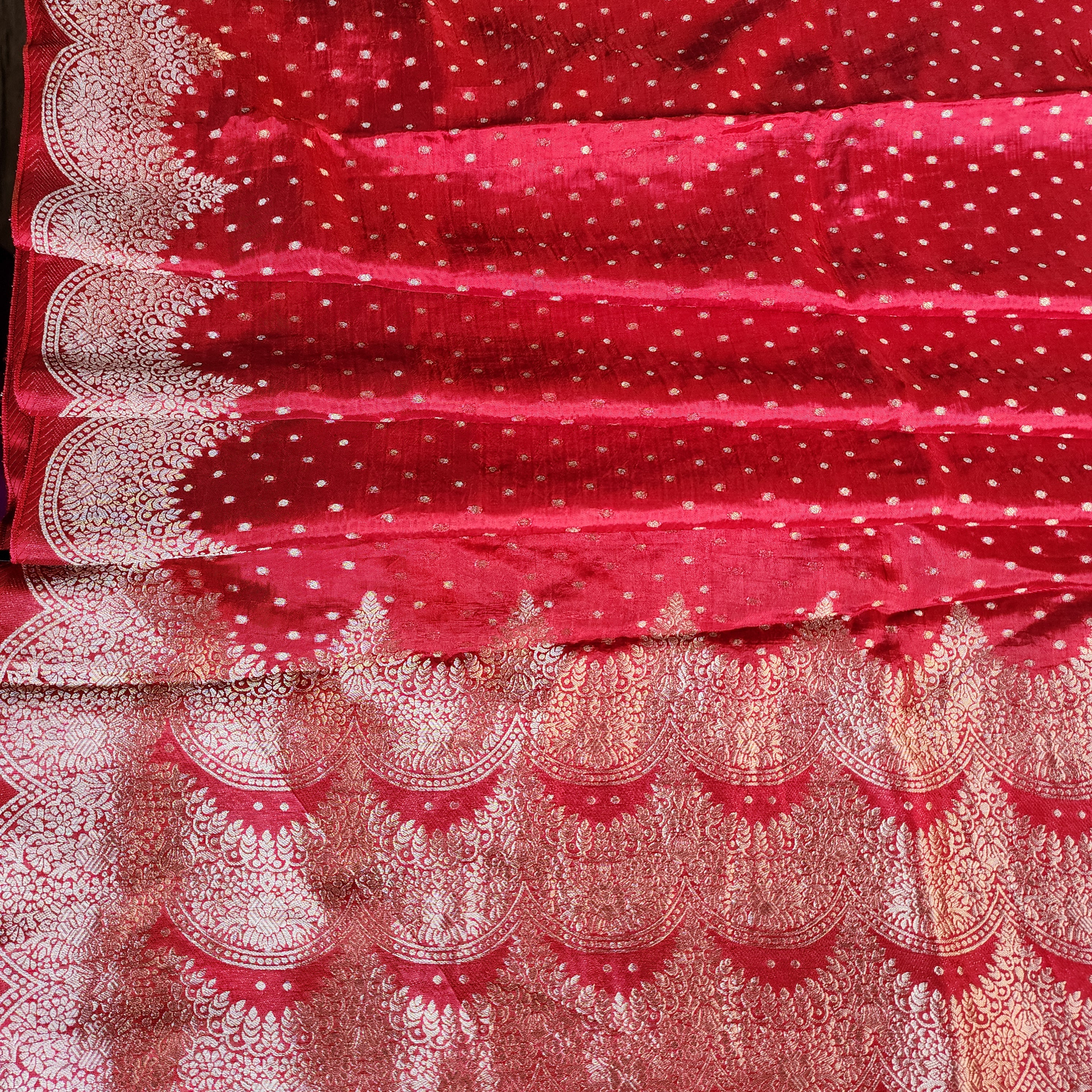 Deep Red Muslin Silk Saree with Cream Border