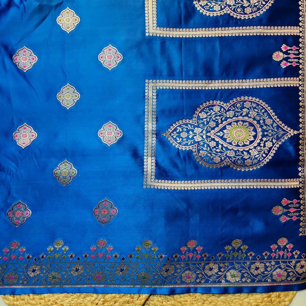 Royal Blue Banarasi Katan Silk Saree with Multicolor Meenakari