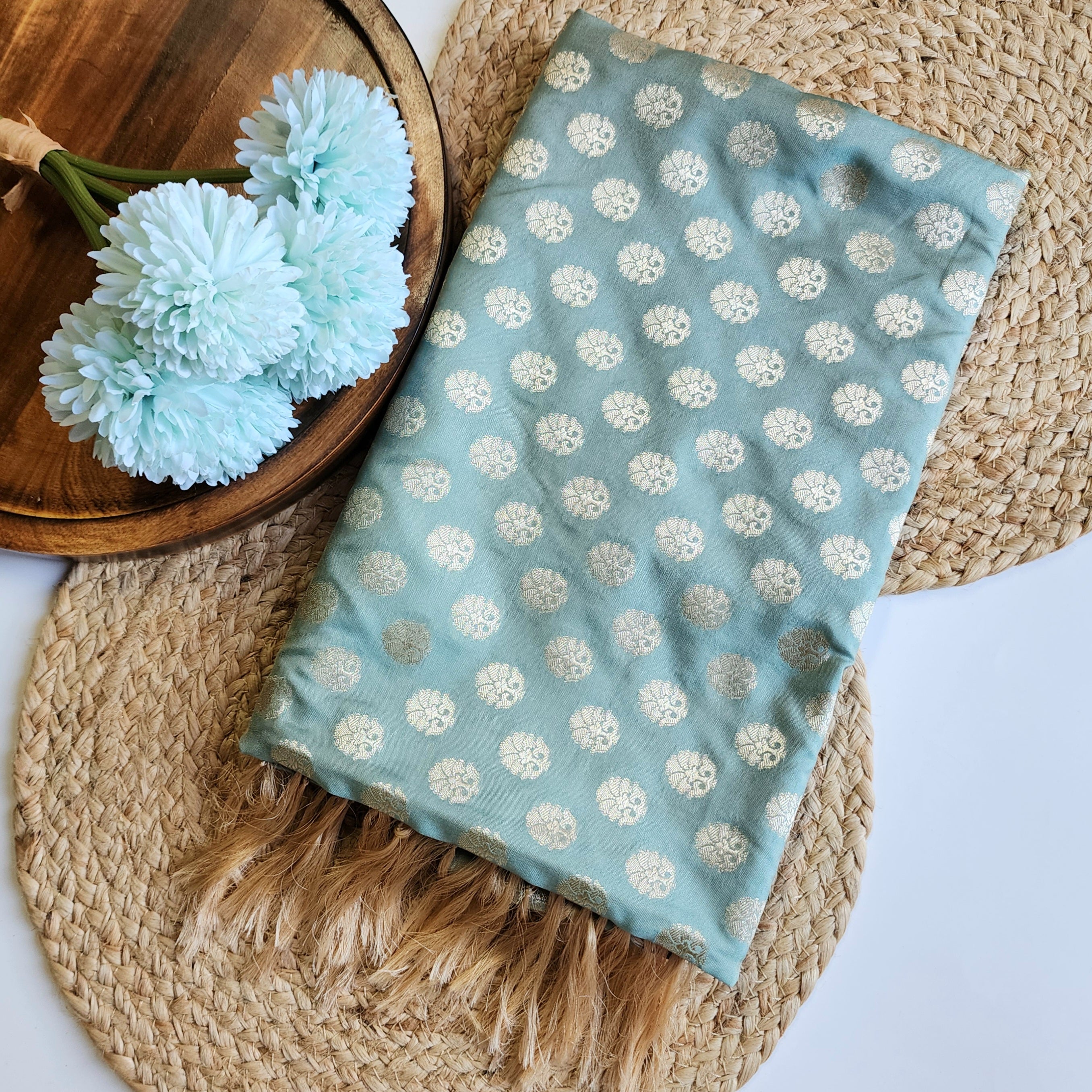Dusty Mint Banarasi Dupatta with Soft Polka Dots