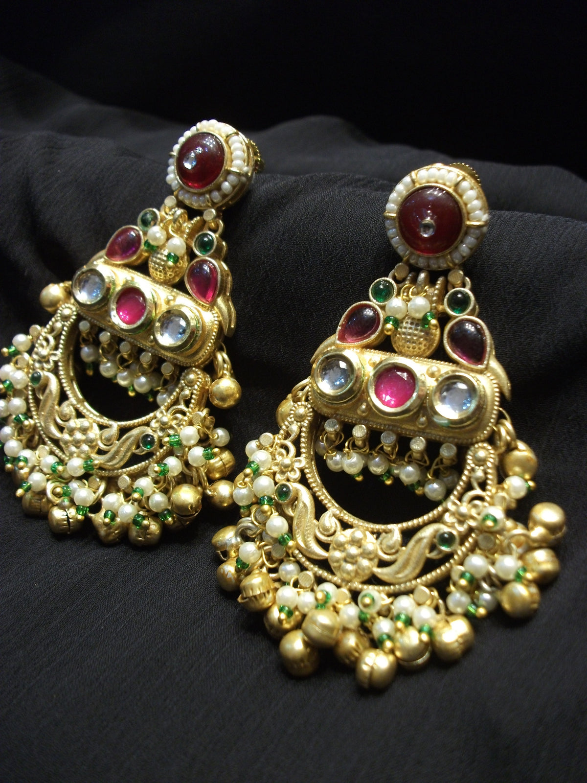 Royal Ornate Red Cabochon and Green Earrings