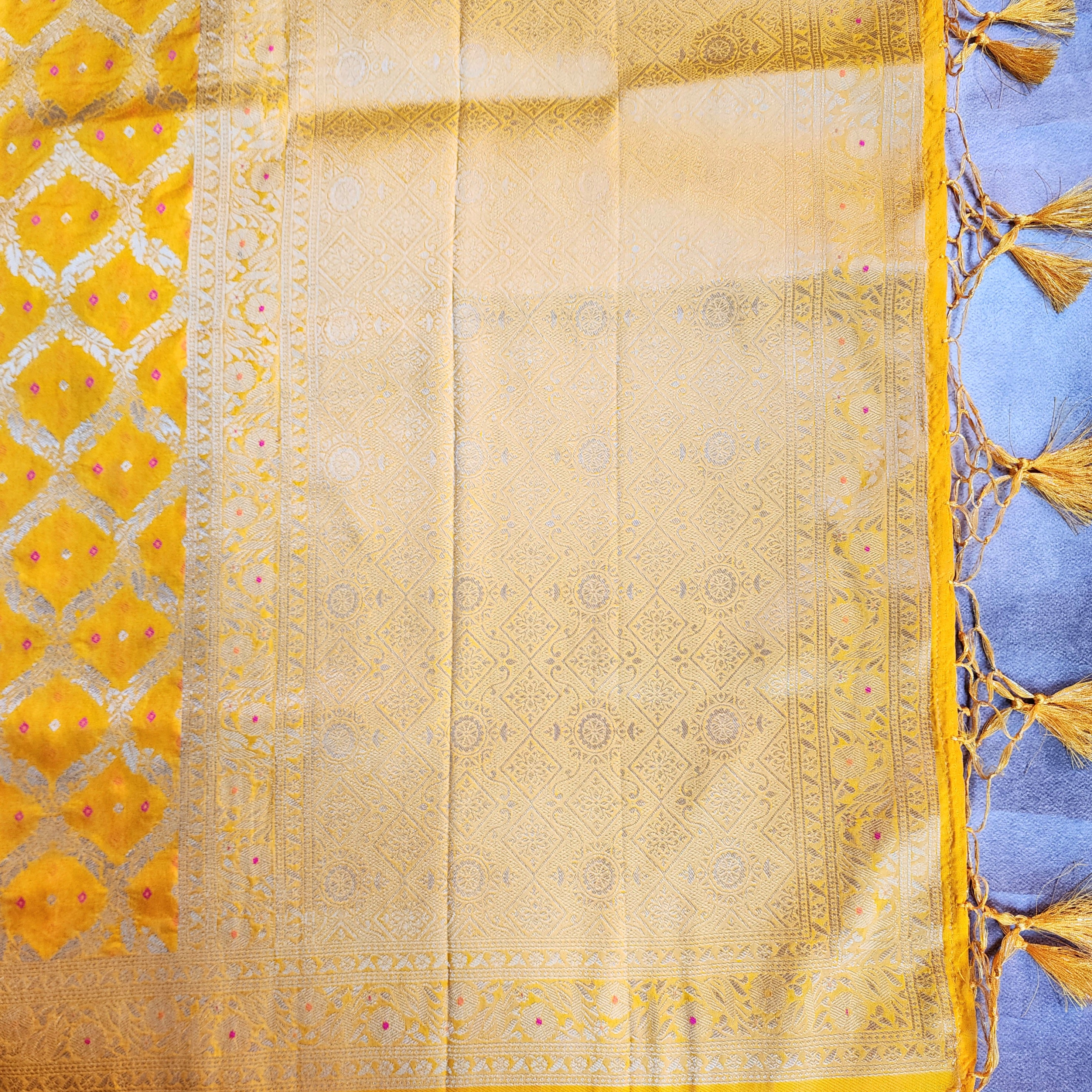 Mustard Yellow Bandhani Dupatta with Traditional Jaal