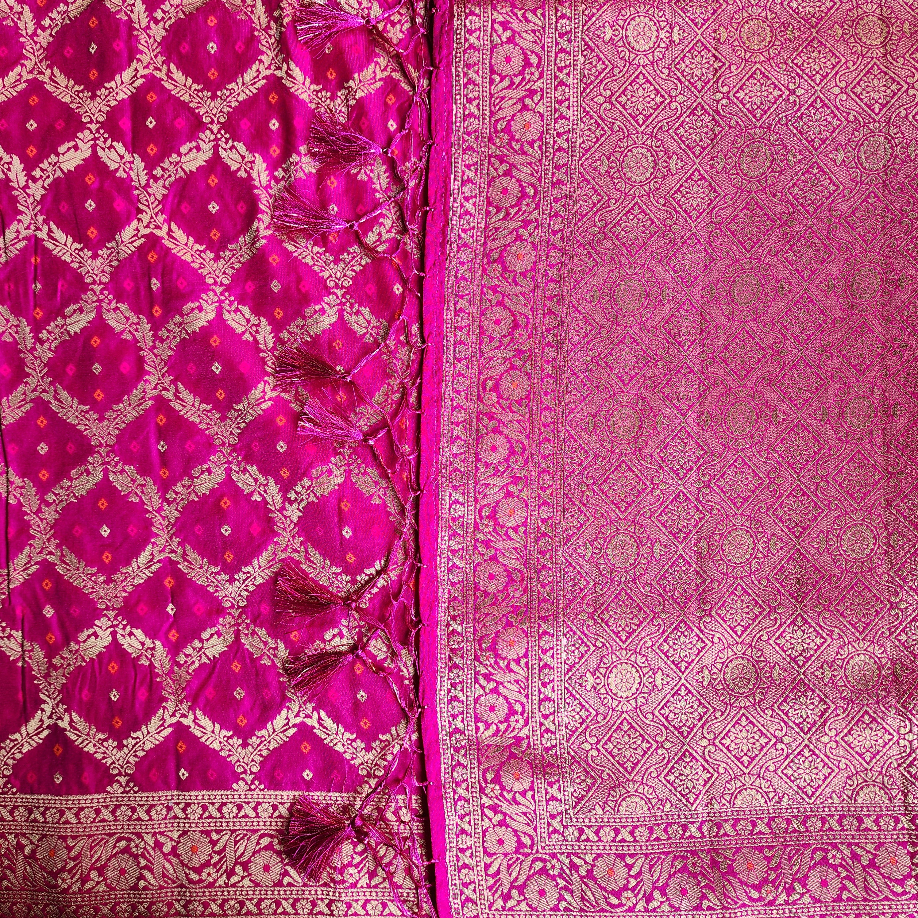 Fuchsia Pink Bandhani Dupatta with Traditional Jaal