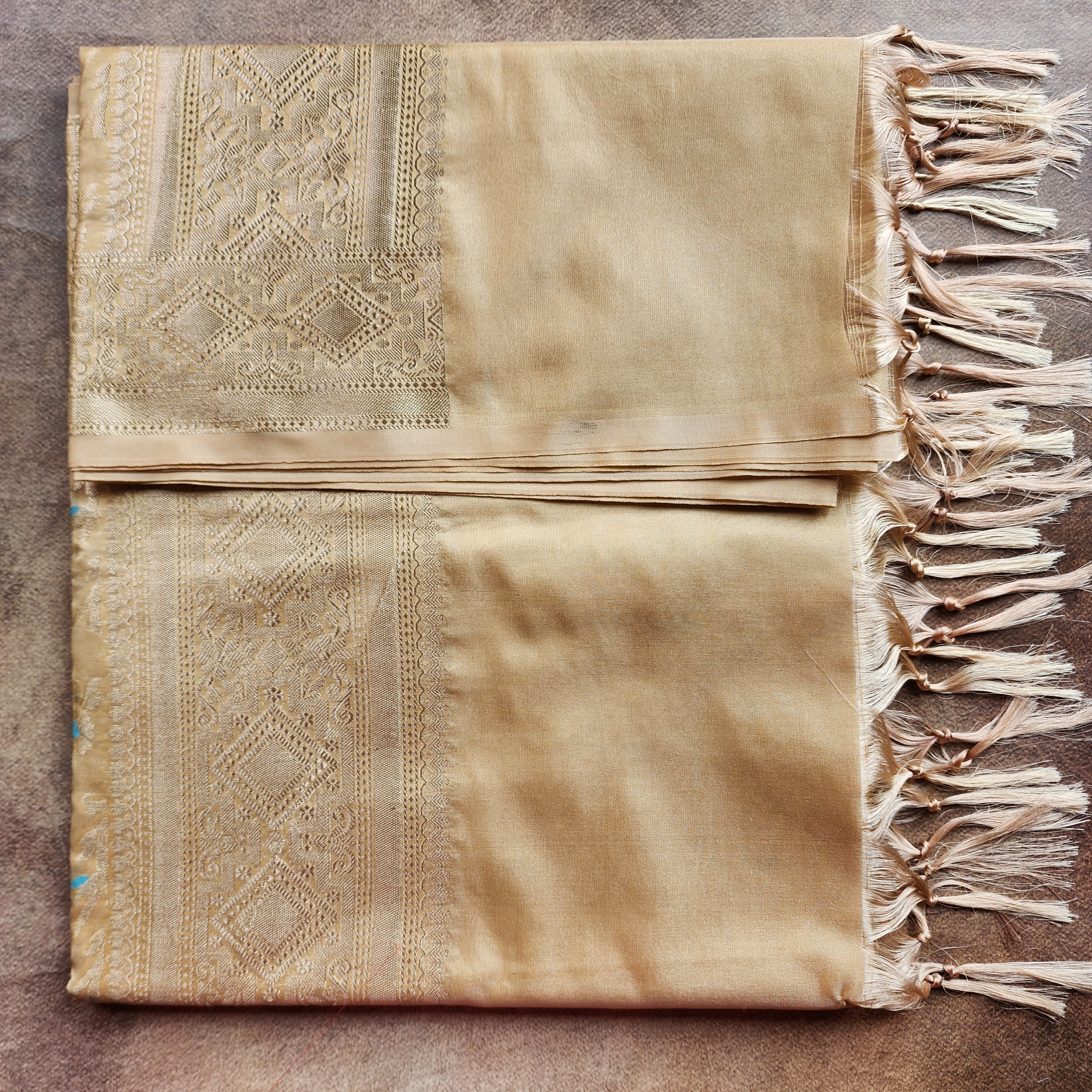 Golden Grid Banarasi Silk Dupatta with Meenakari Work in Beige