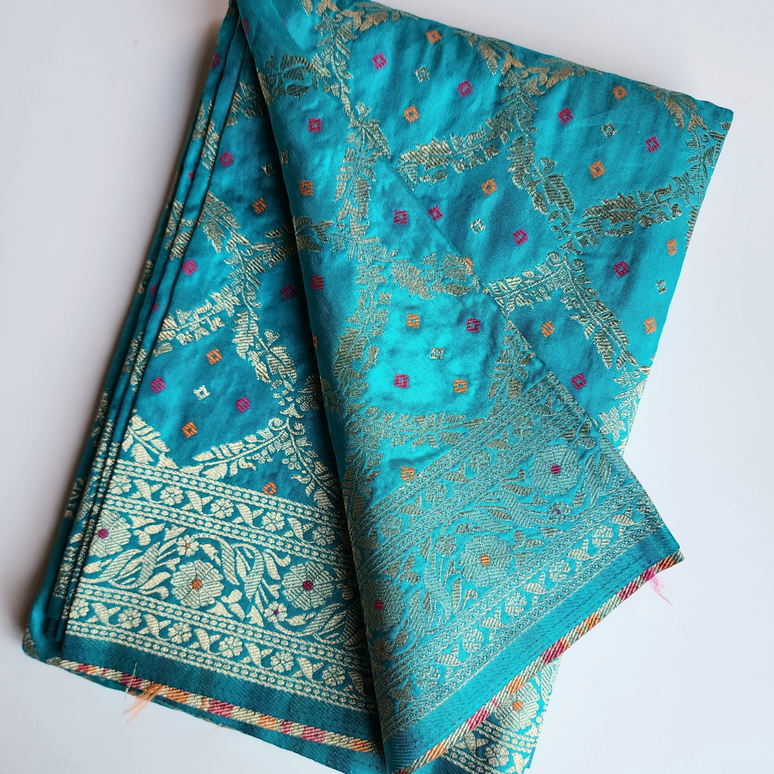 Peacock Blue Bandhani Dupatta with Traditional Jaal