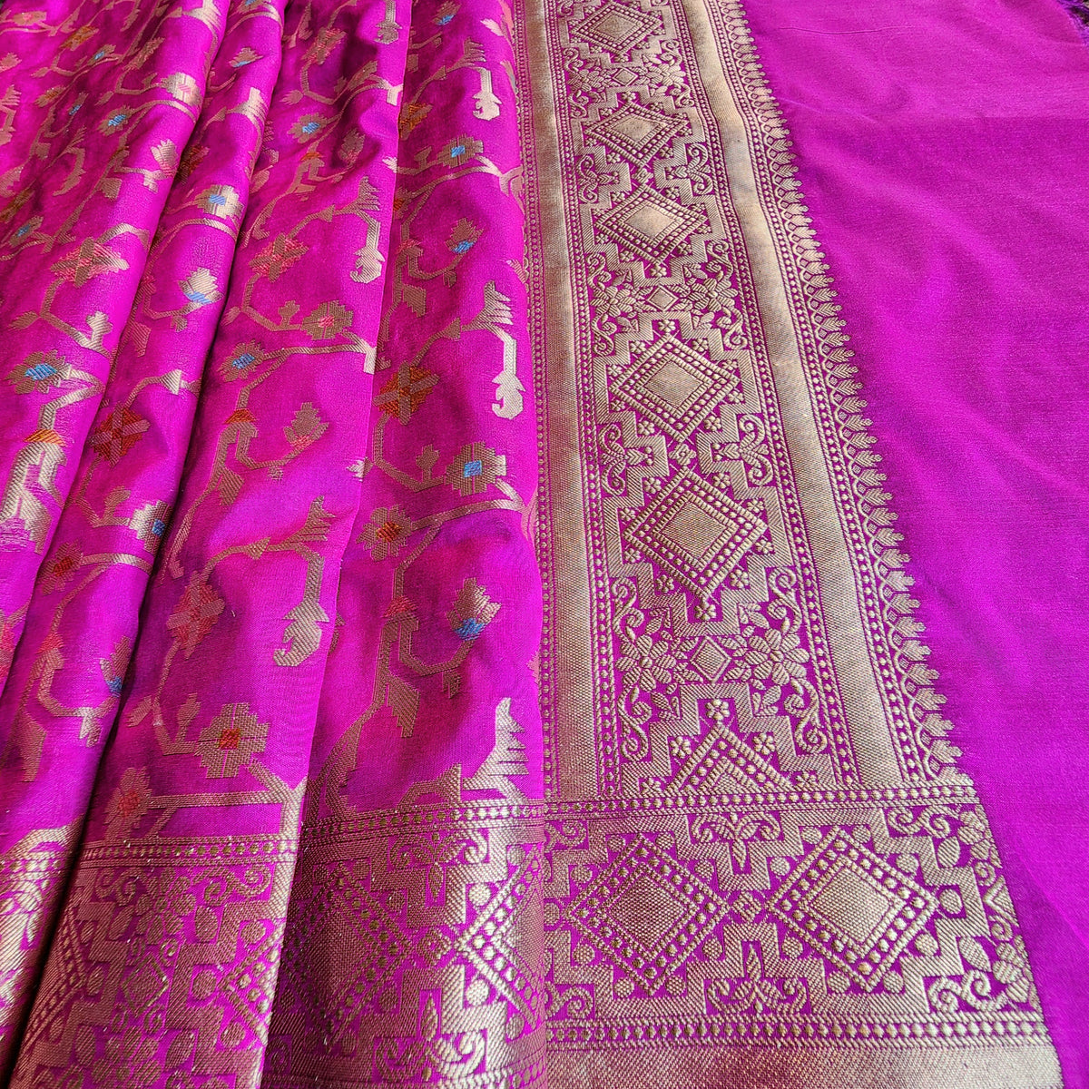 Golden Grid Banarasi Silk Dupatta with Meenakari Work in Wine