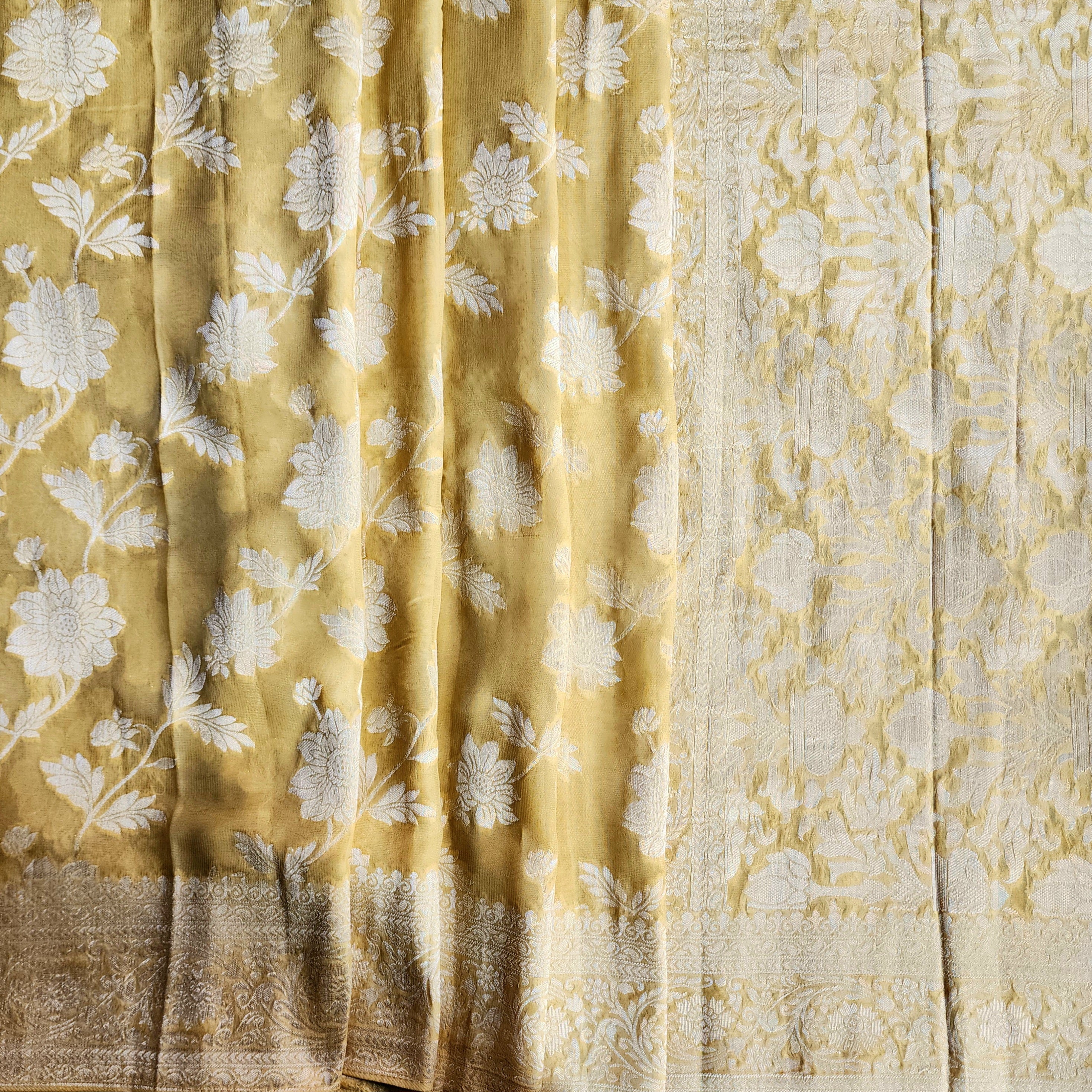 Khaddi Georgette Pure Banarasi Saree in Shade of Yellow