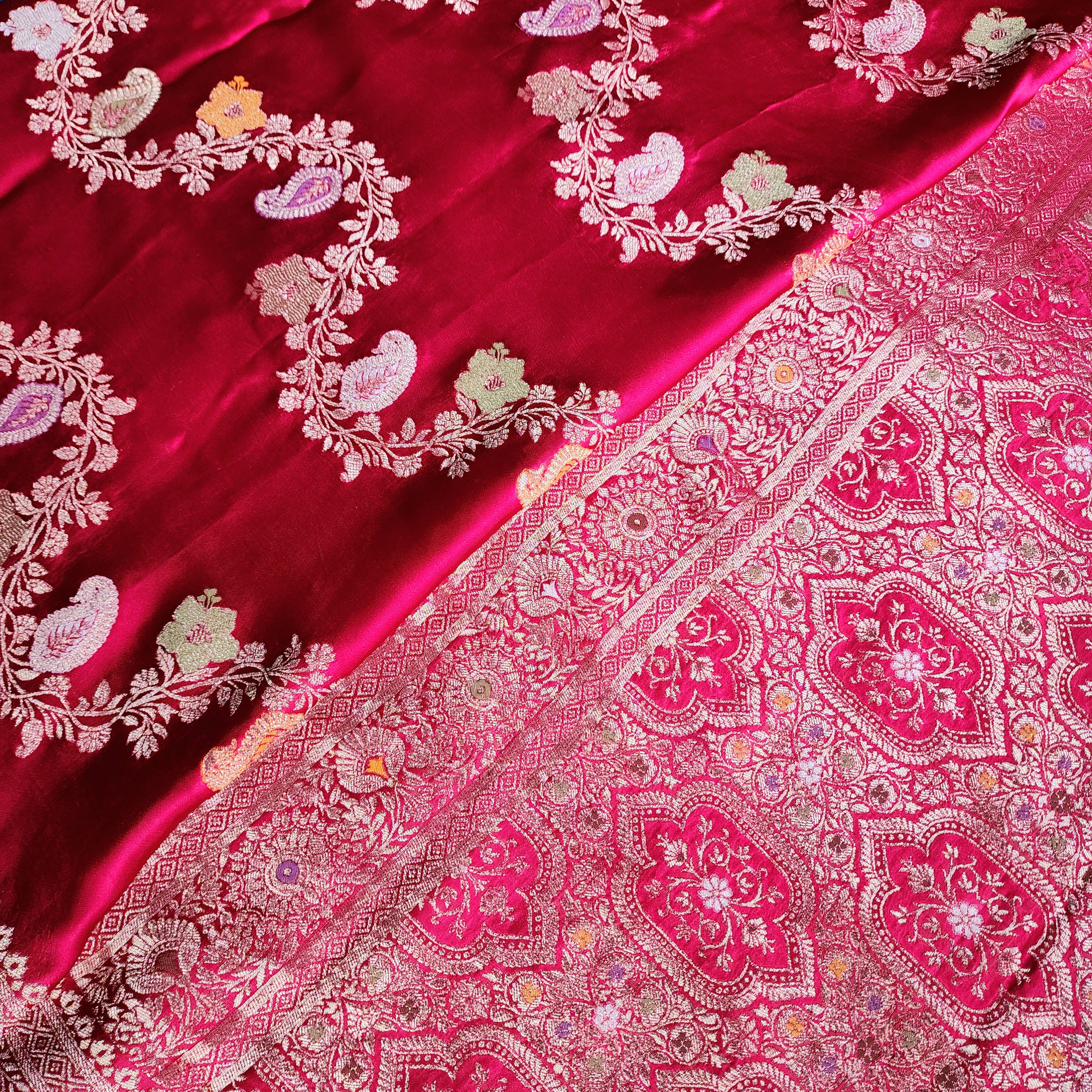 Deep Magenta Mashru Katan Silk Saree