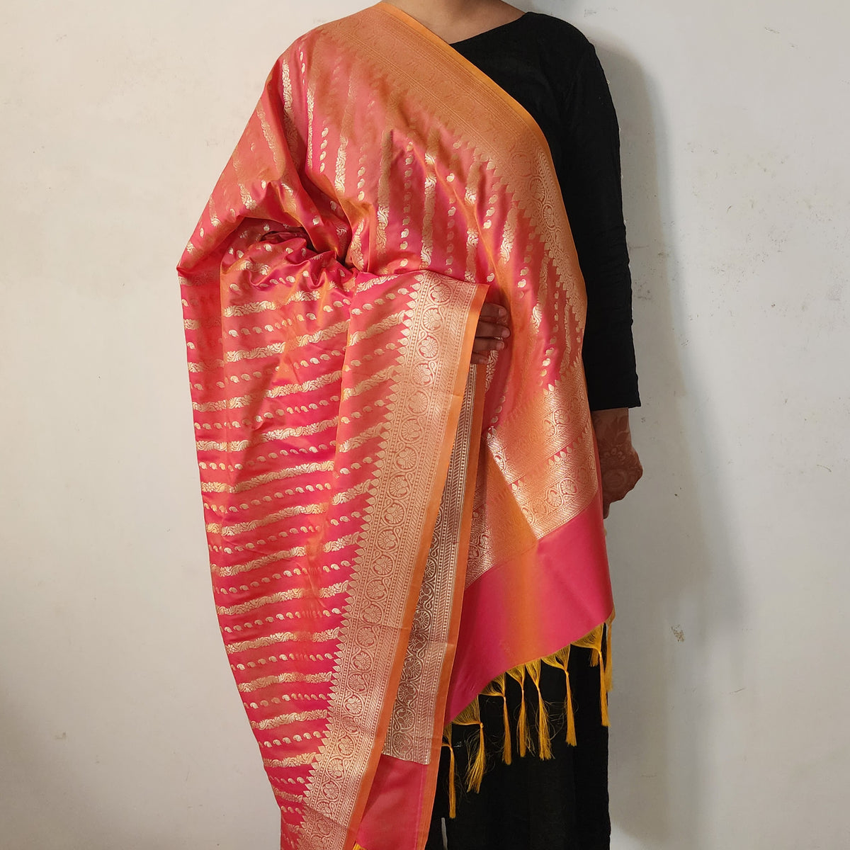 Peach Orange - Banarasi Leheriya Style Dupatta