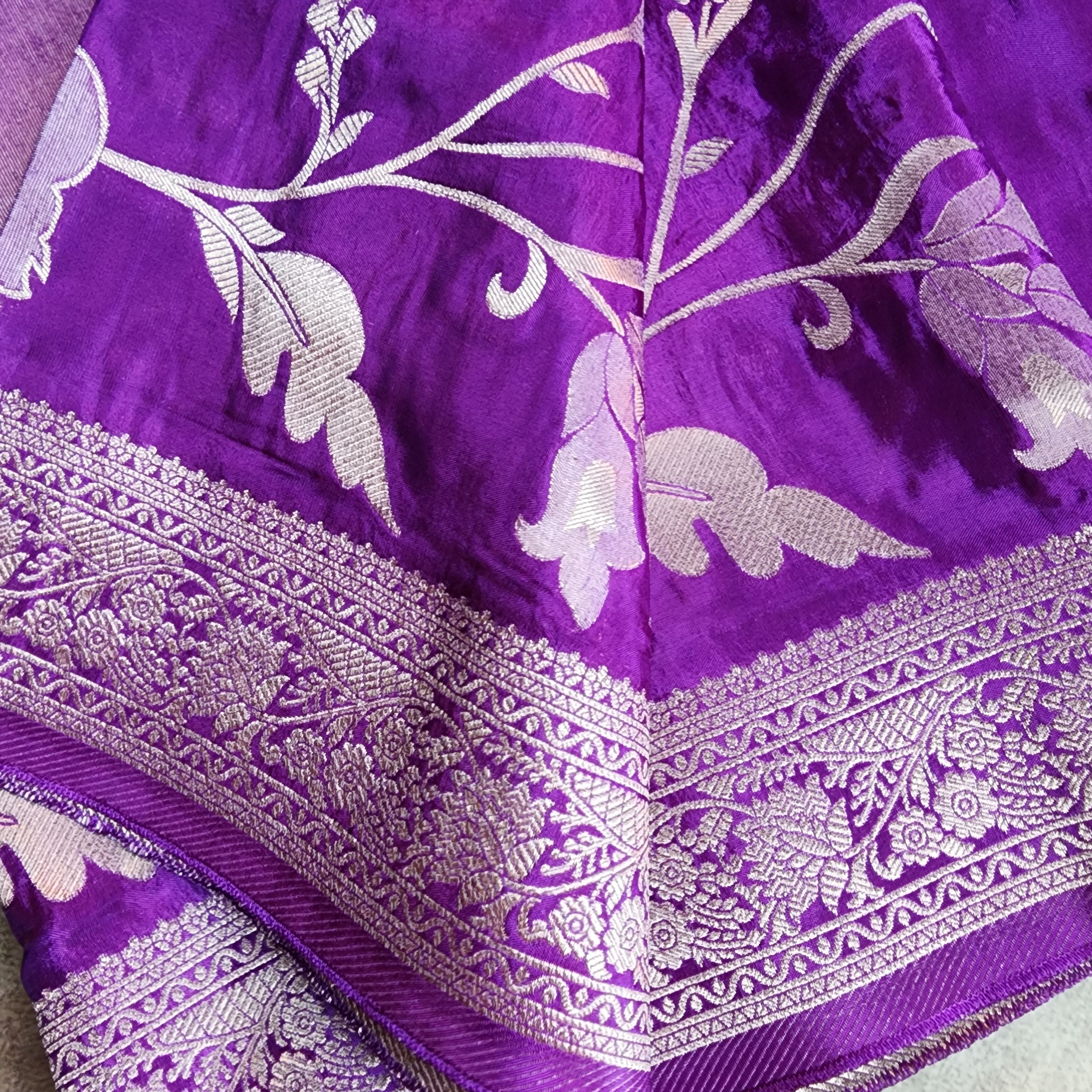Plum Purple Muslin Silk Saree with Floral Weave