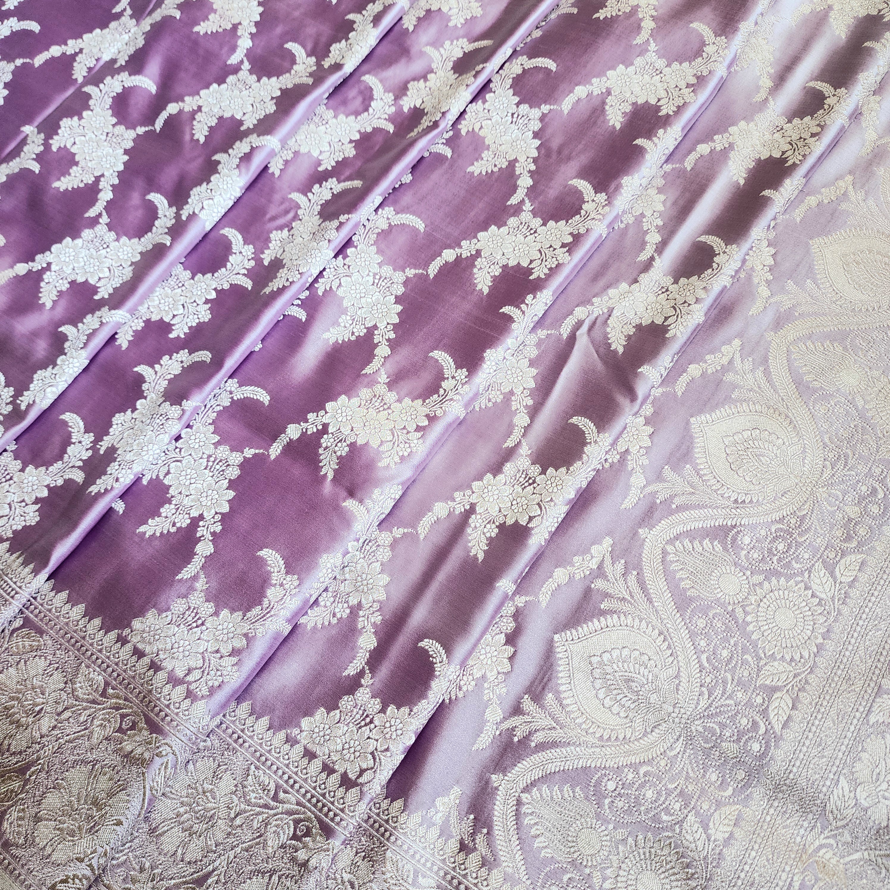 Lilac Banarasi Katan Silk Saree with Floral Vine Jaal