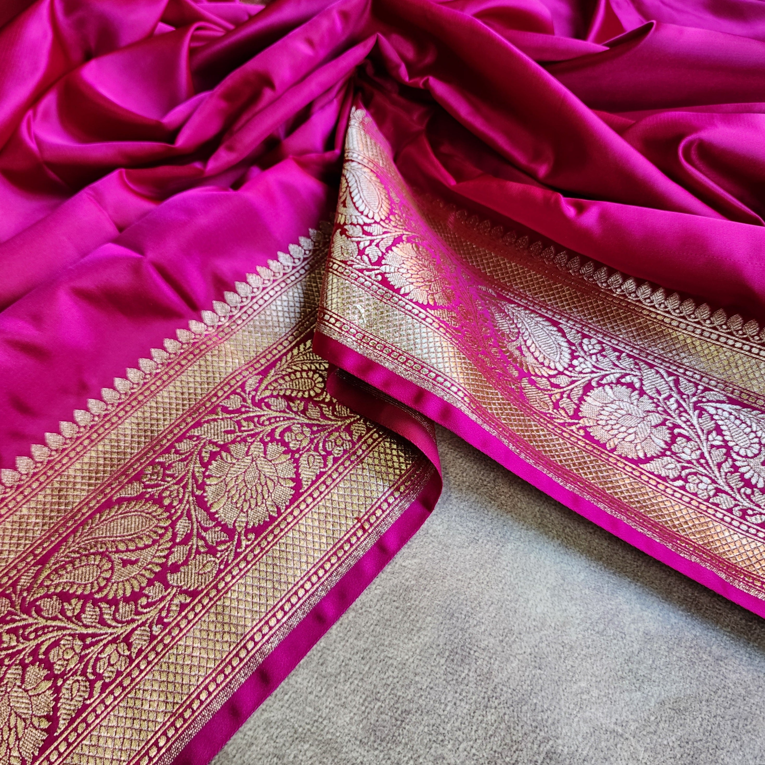 Dhoop Chhaon Magenta Banarasi Katan Silk Saree
